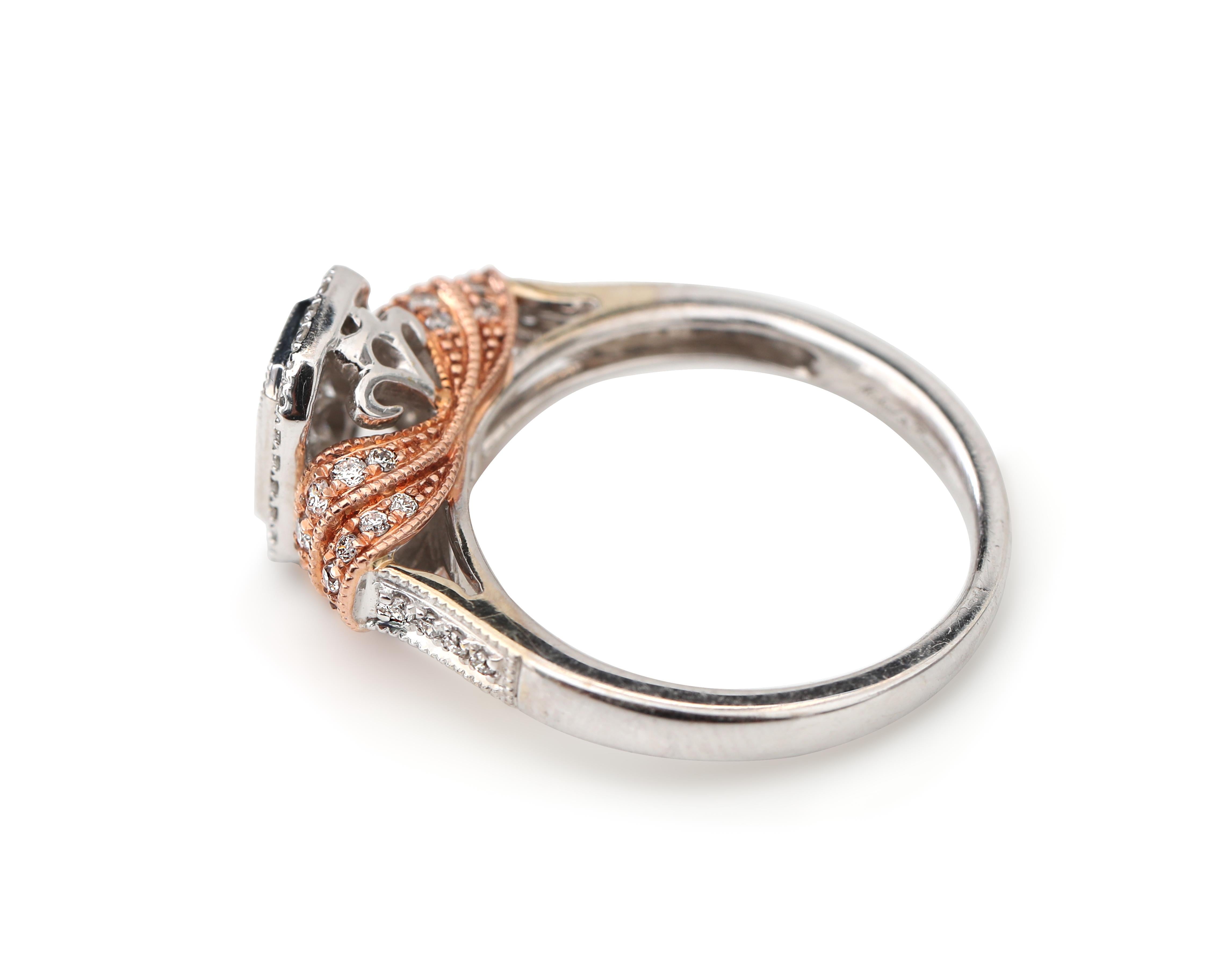 Modern 1990s 1 Carat Diamond Engagement Ring, Two-Tone 14 Karat Gold