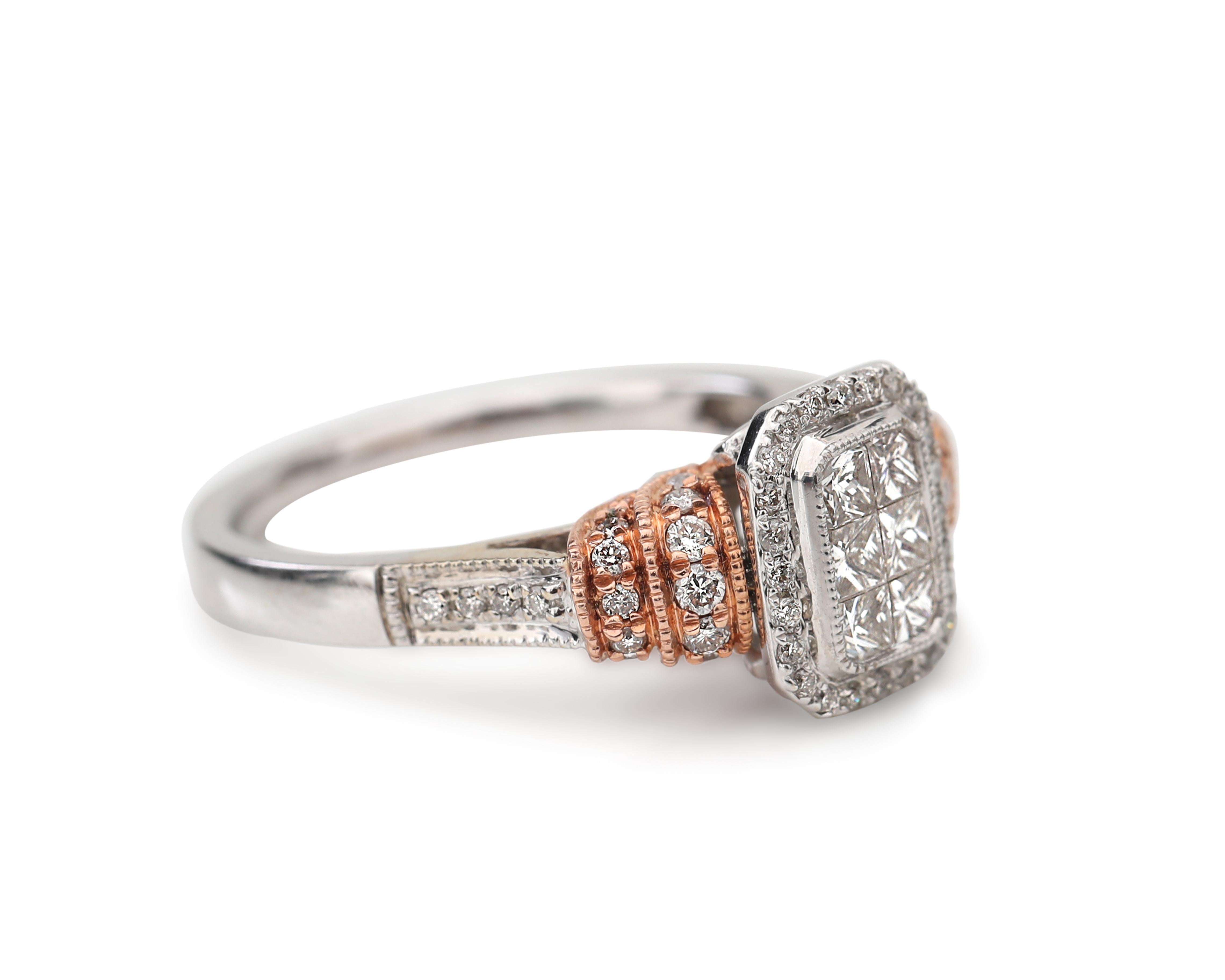 Women's or Men's 1990s 1 Carat Diamond Engagement Ring, Two-Tone 14 Karat Gold