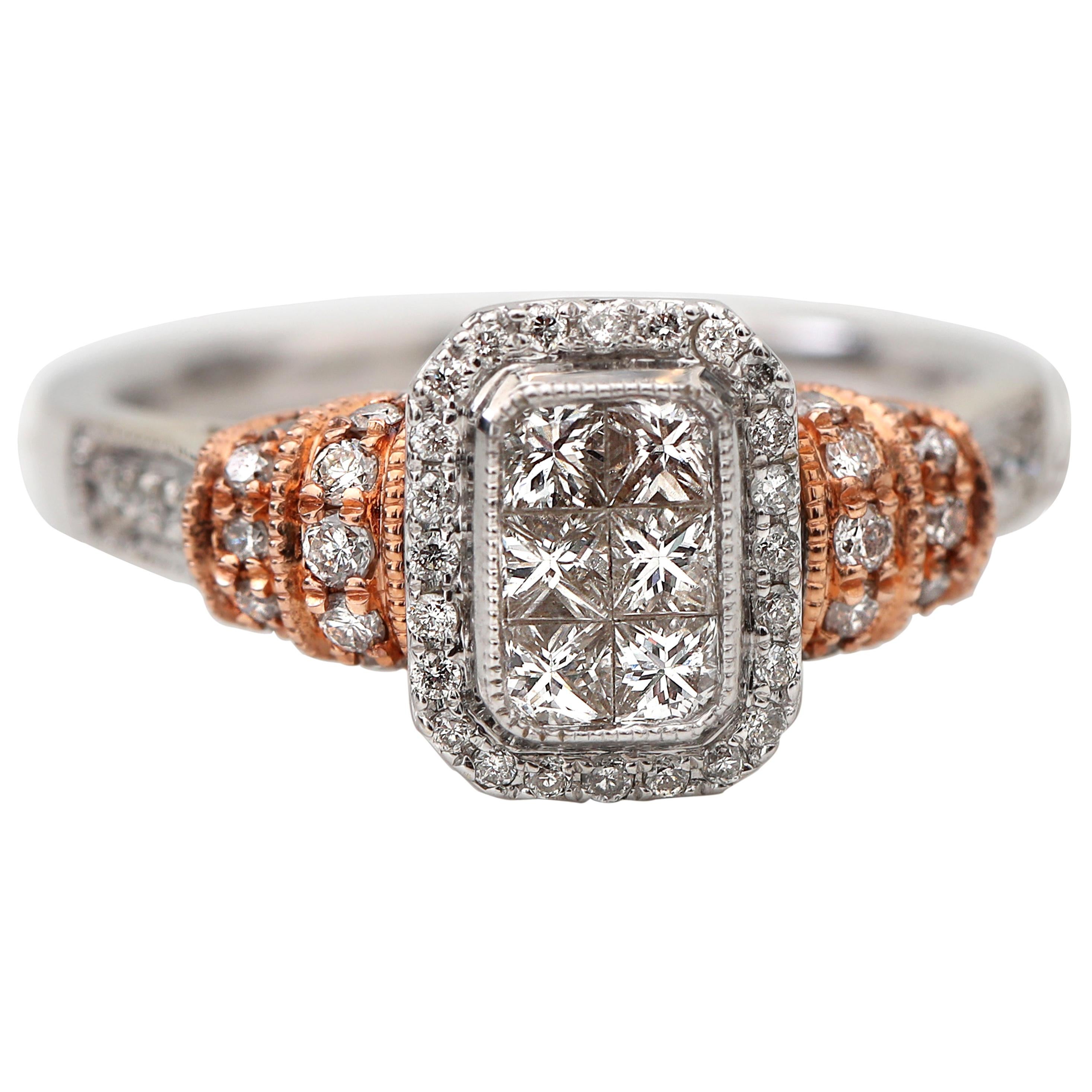 1990s 1 Carat Diamond Engagement Ring, Two-Tone 14 Karat Gold