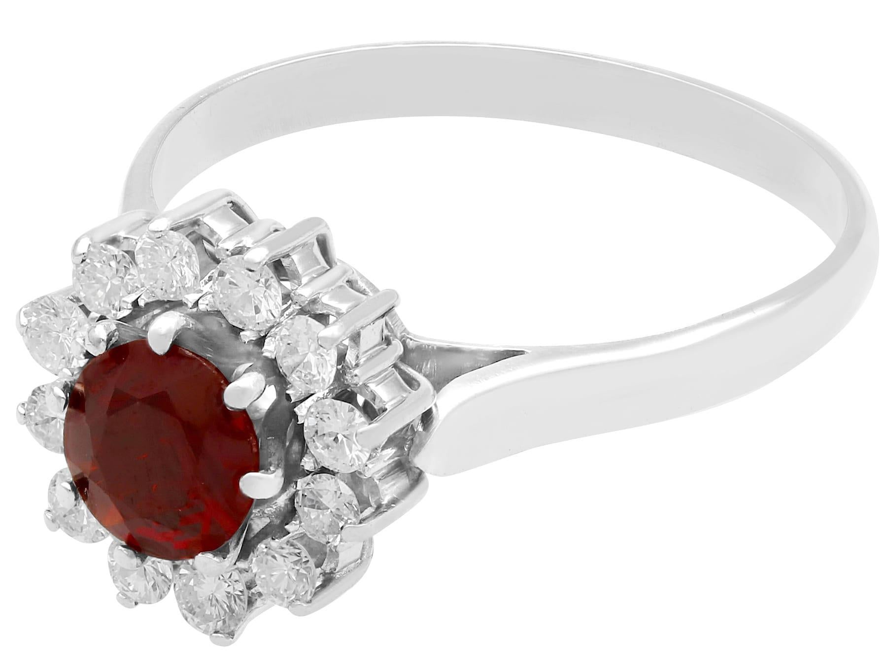 Round Cut 1990s 1.05 Carat Garnet and Diamond White Gold Cluster Ring For Sale