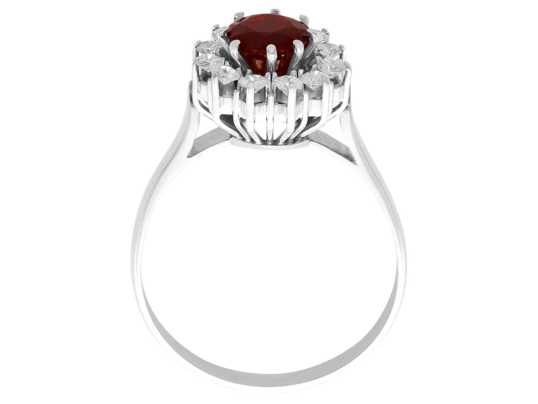 Women's 1990s 1.05 Carat Garnet and Diamond White Gold Cluster Ring For Sale