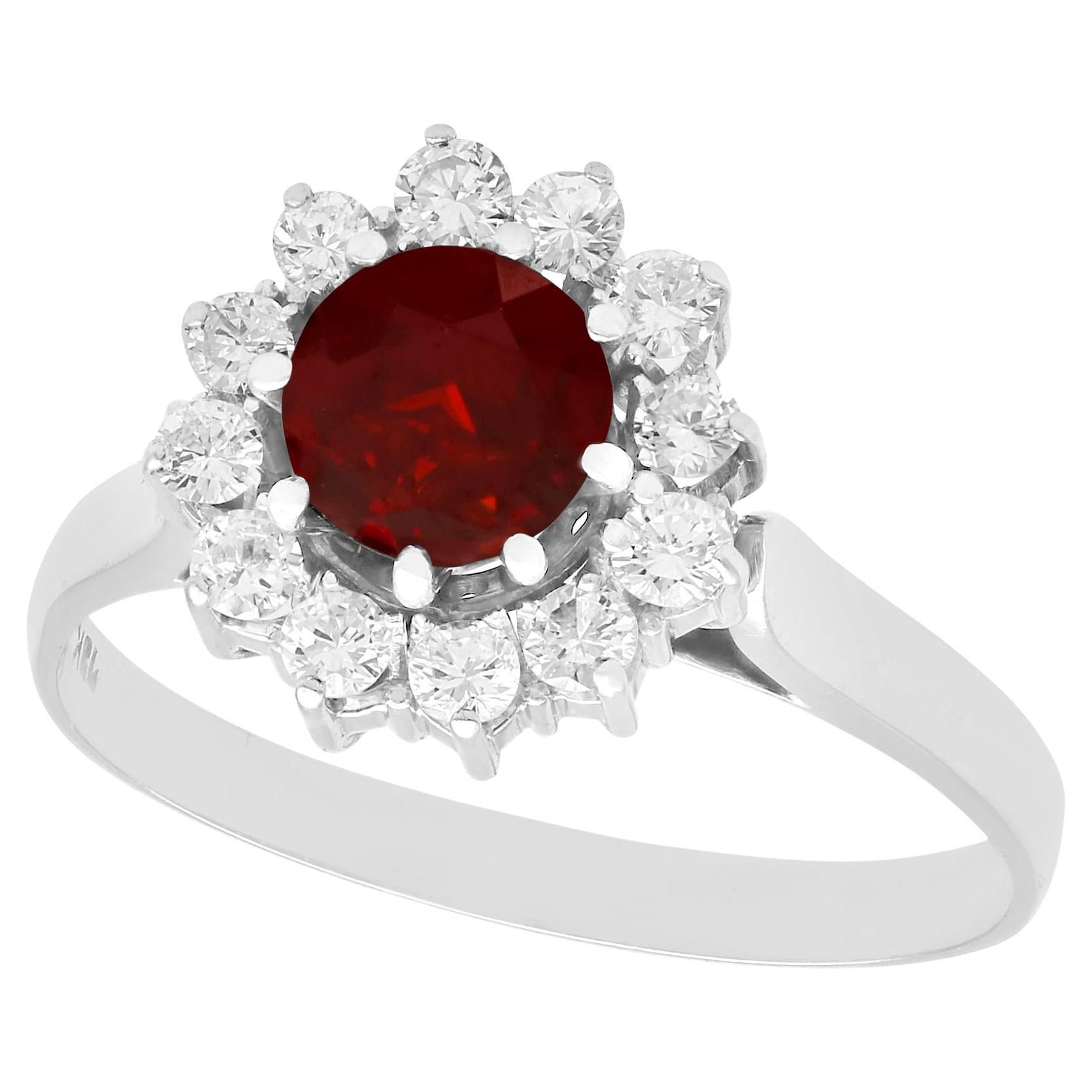 1990s 1.05 Carat Garnet and Diamond White Gold Cluster Ring For Sale