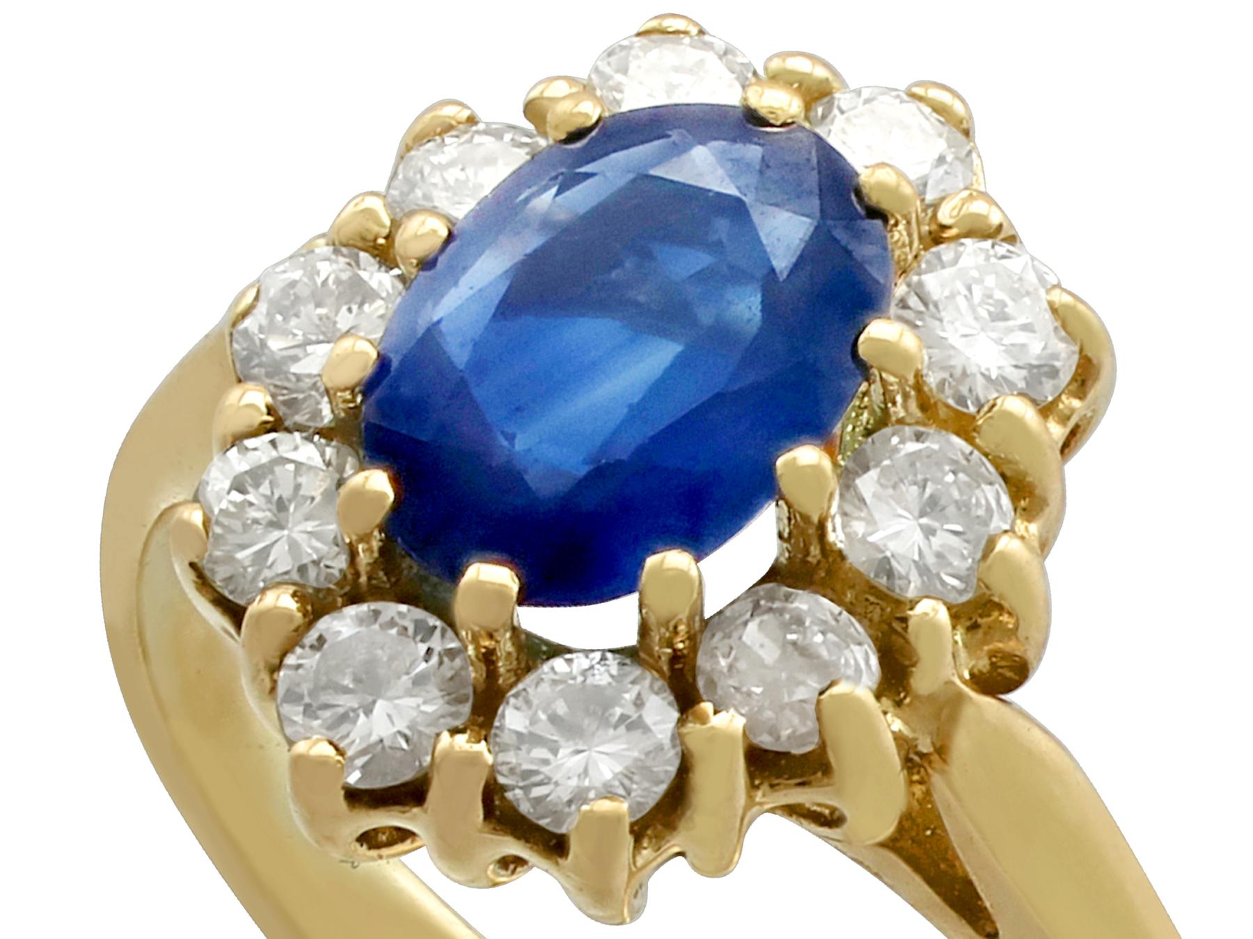 1990s 1.05 Carat Sapphire Diamond Gold Cocktail Ring In Excellent Condition In Jesmond, Newcastle Upon Tyne