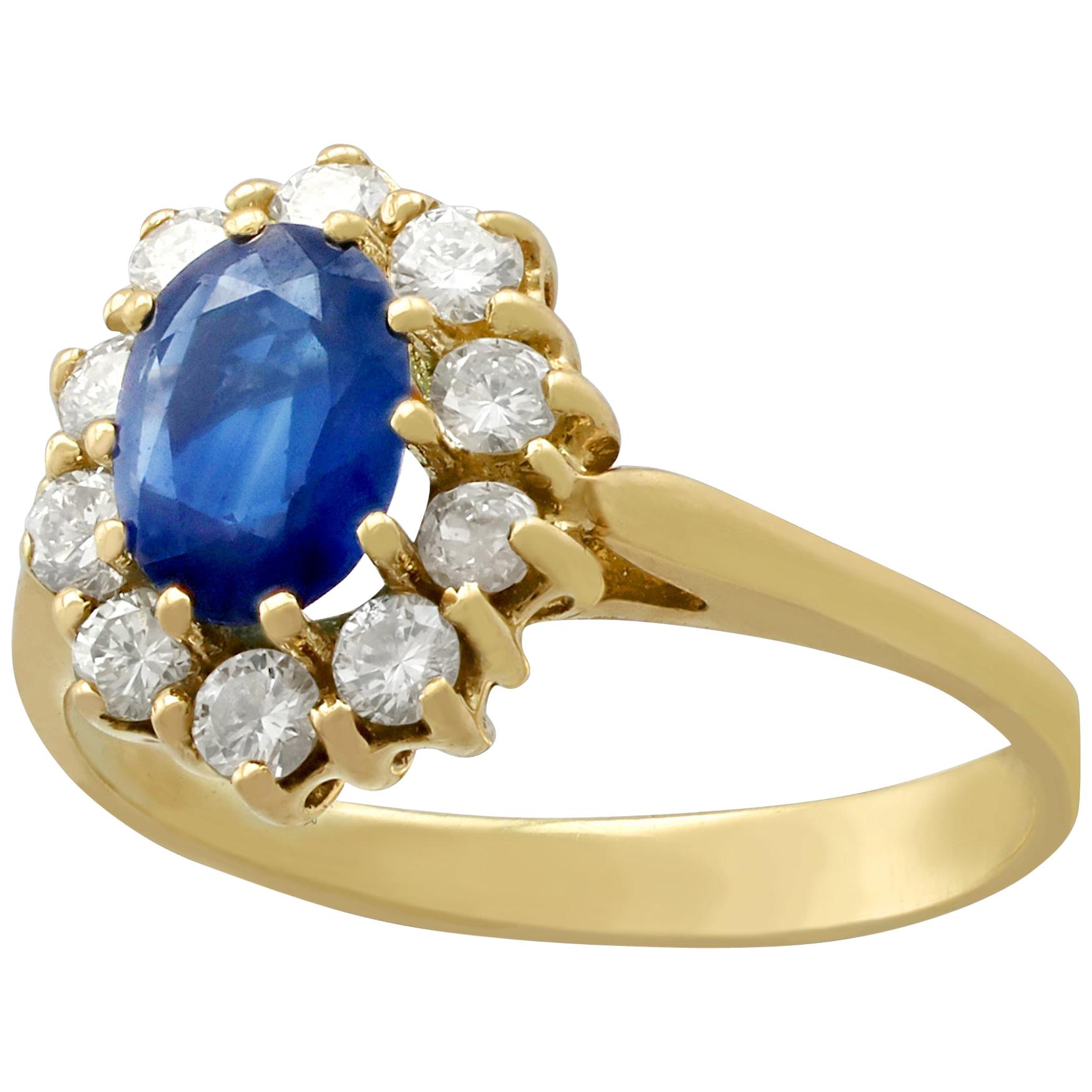 1990s 1.05 Carat Sapphire Diamond Gold Cocktail Ring