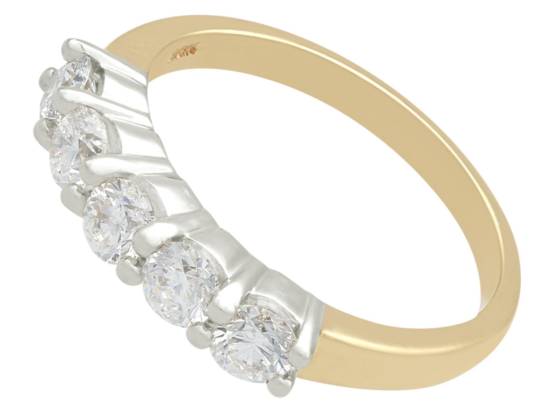 Retro 1990s 1.06 Carat Diamond Yellow Gold Five Stone Ring