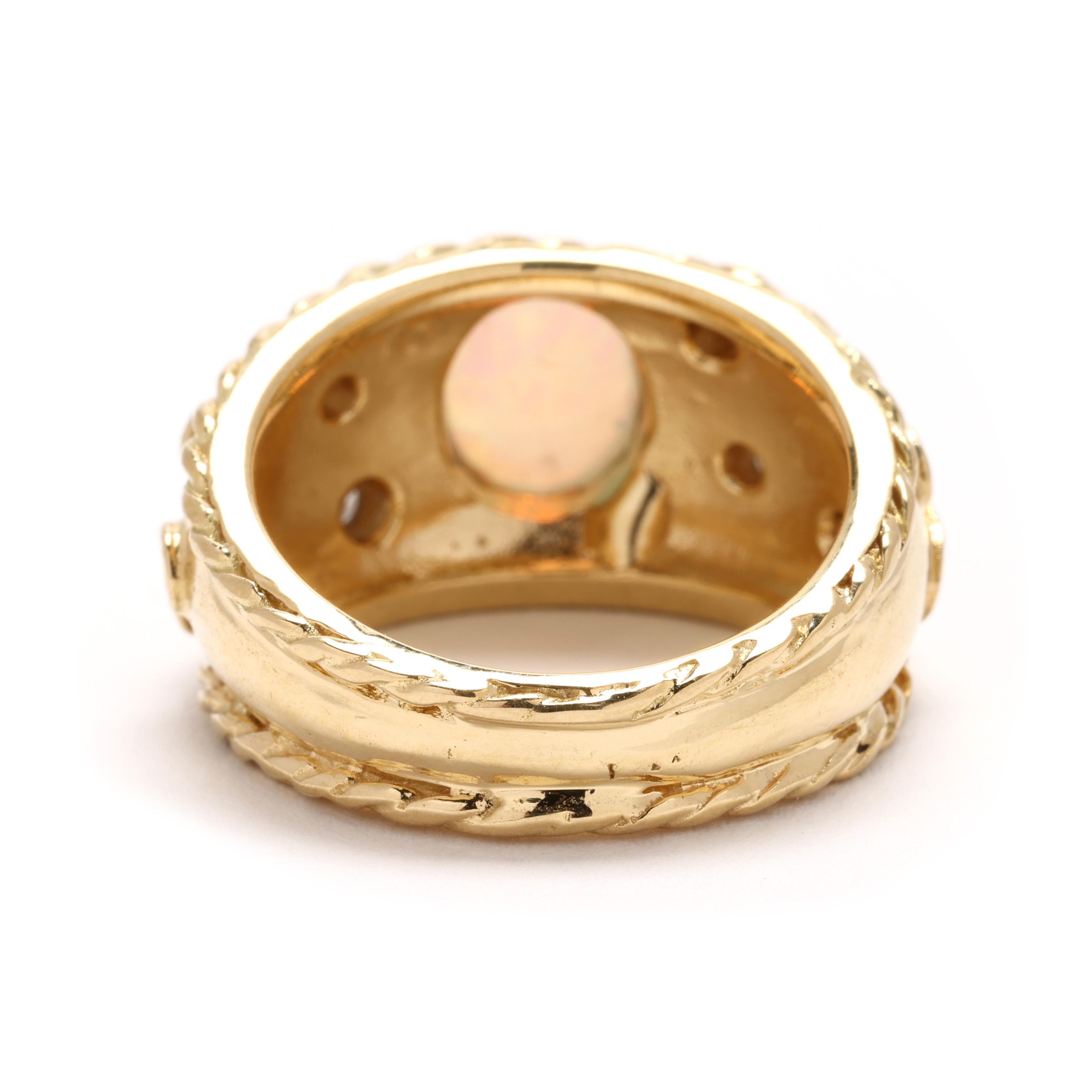 Taille ovale 1990 Bague de déclaration avec diamant et opale, or jaune 18k, taille 5.5 en vente