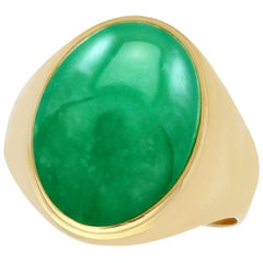 12.95 Carat Cabochon Cut Jade and Yellow Gold Cocktail Ring