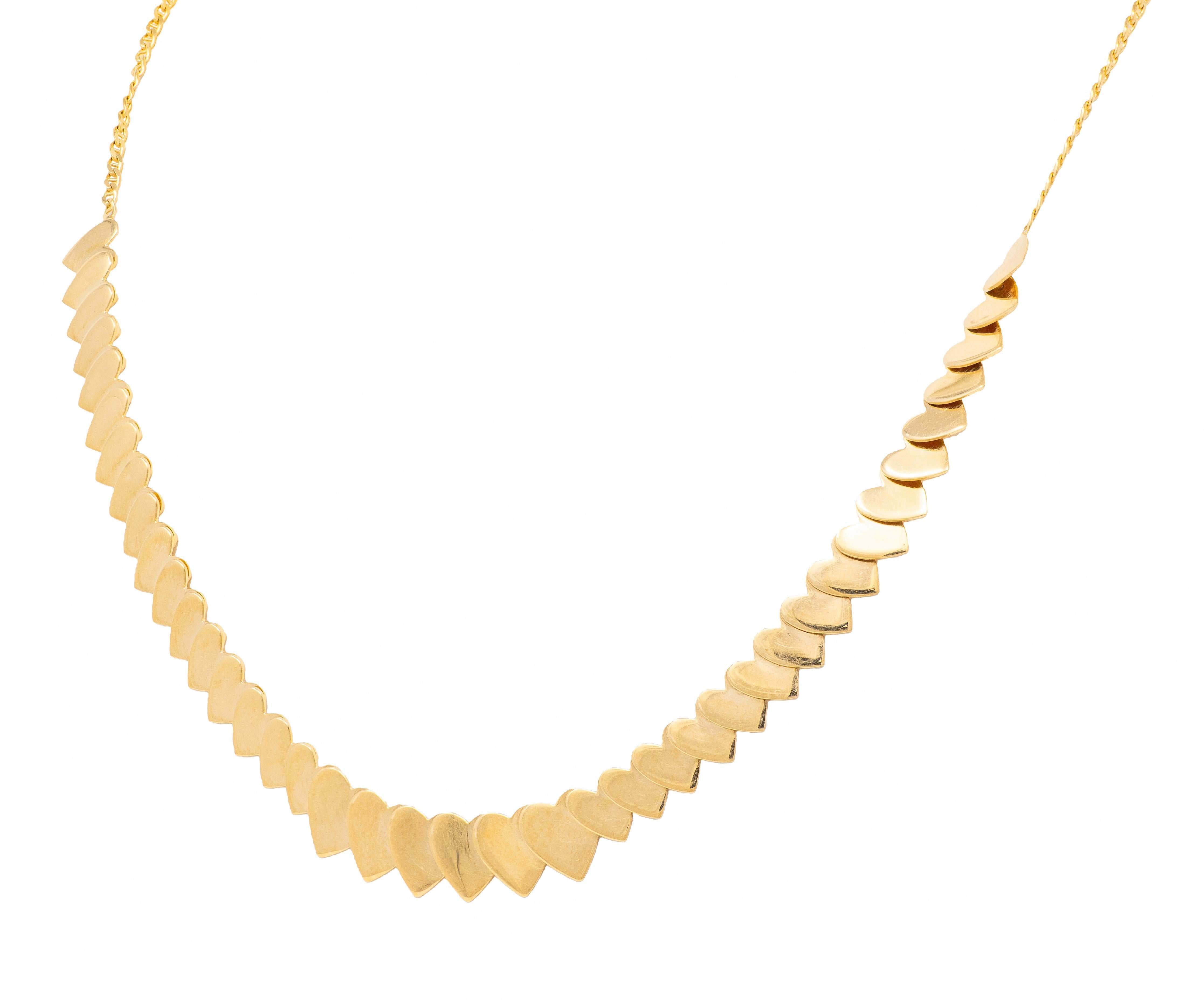 1990's 14 Karat Gelbgold abgestufte Herz Vintage Station Halskette im Angebot 4