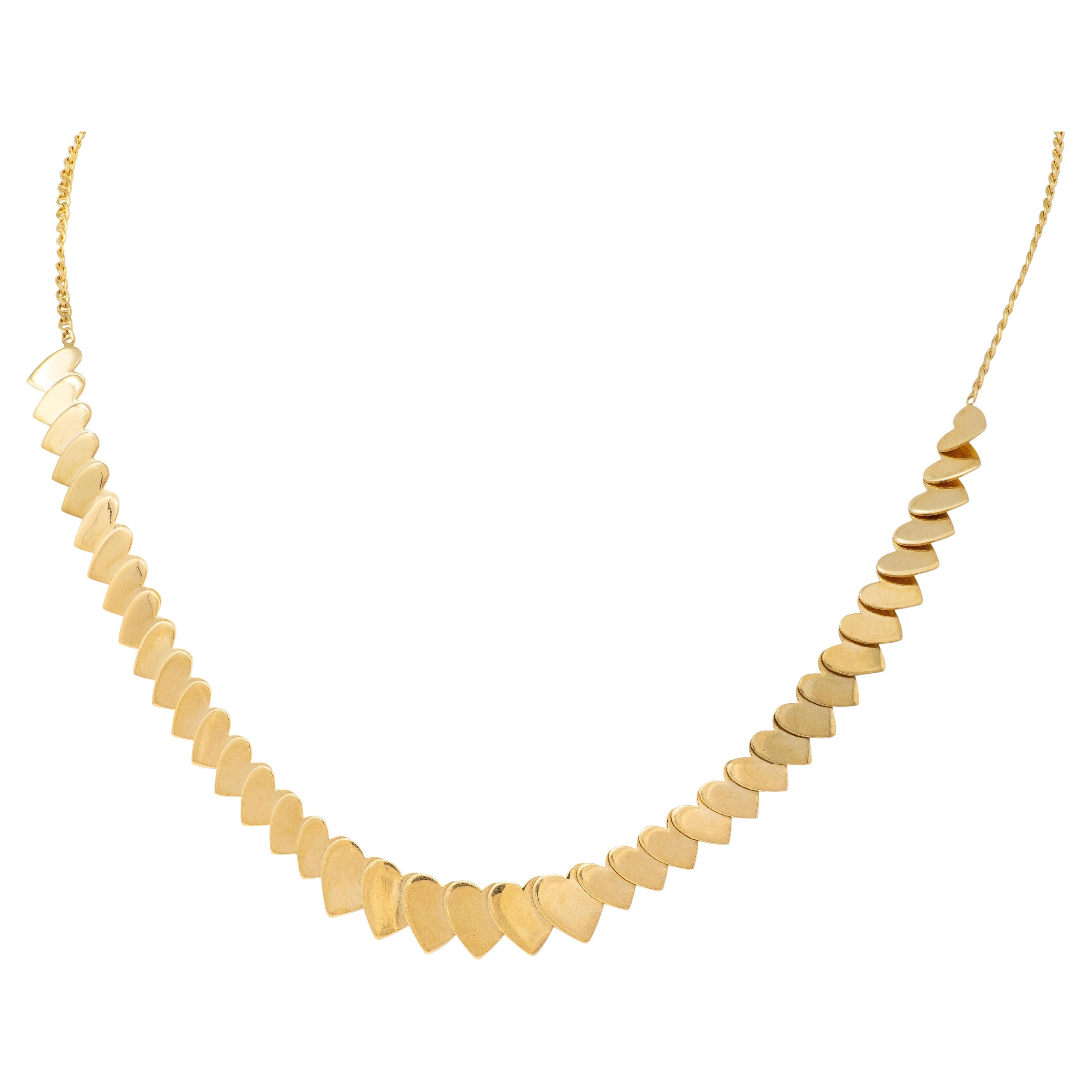 1990
s 14 Karat Yellow Gold Graduated Heart Vintage Station Necklace