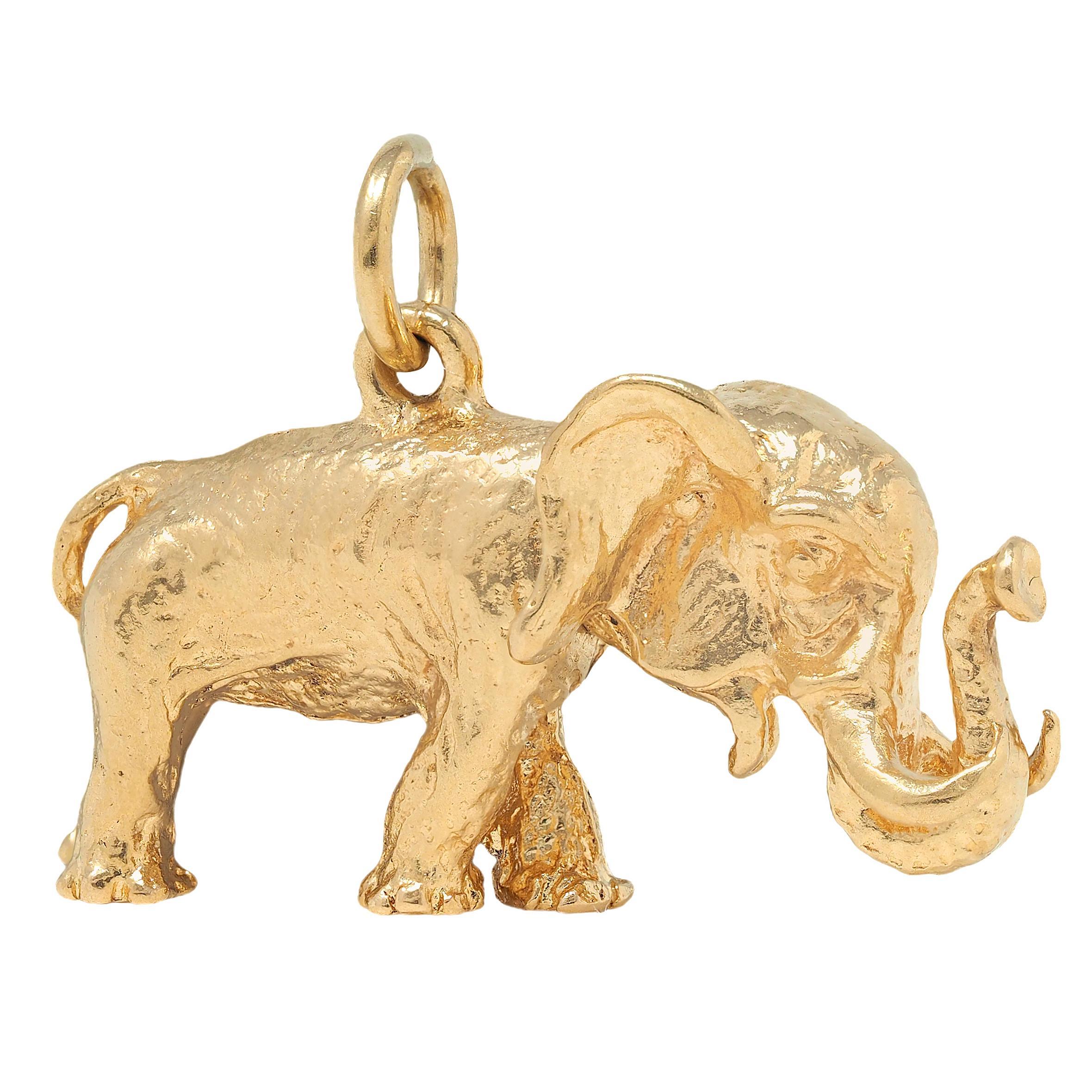 1990's Oro Amarillo de 14 Kilates Colgante Vintage Cabeza de Elefante Moderno en venta