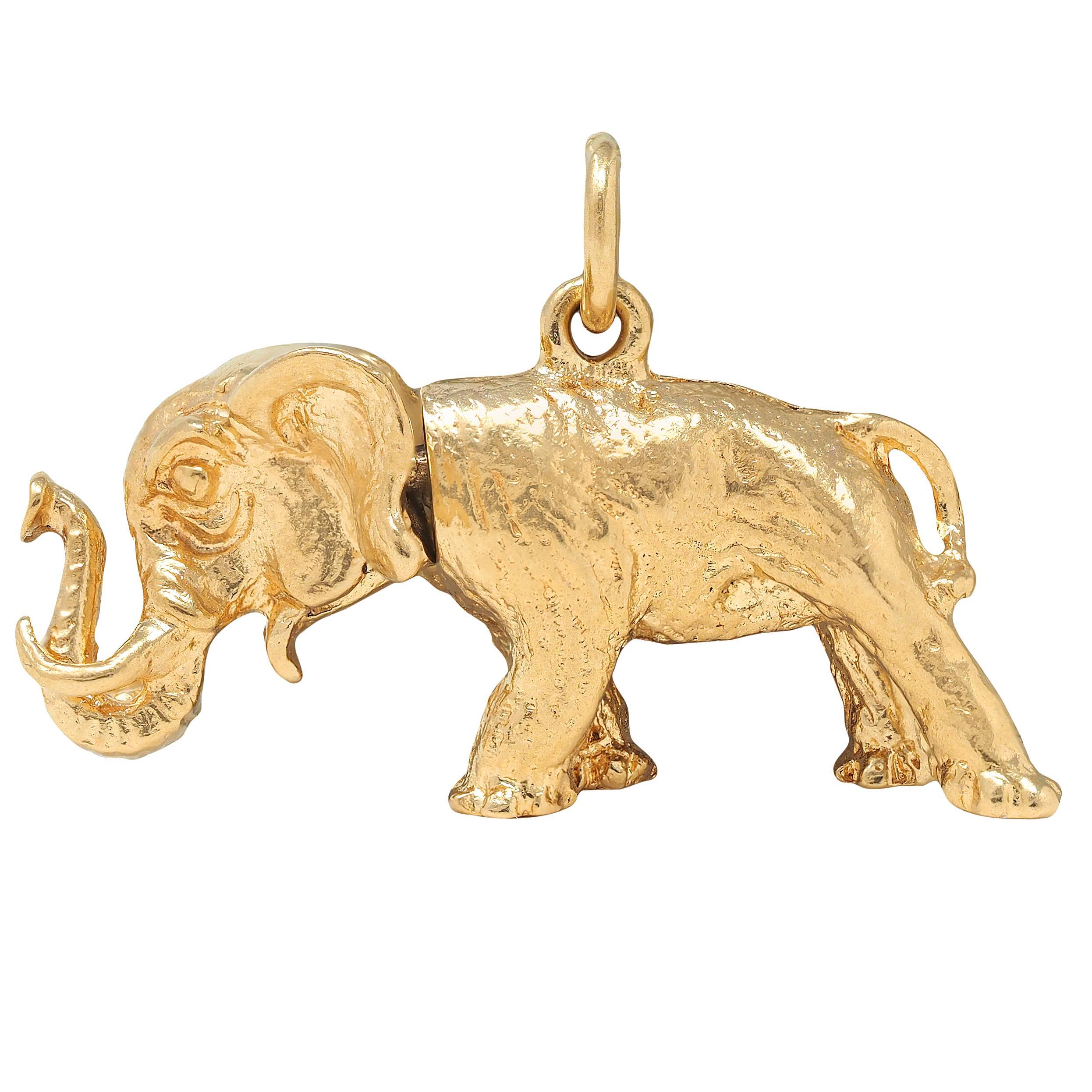 1990's Oro Amarillo de 14 Kilates Colgante Vintage Cabeza de Elefante en Excelente estado para la venta en Philadelphia, PA