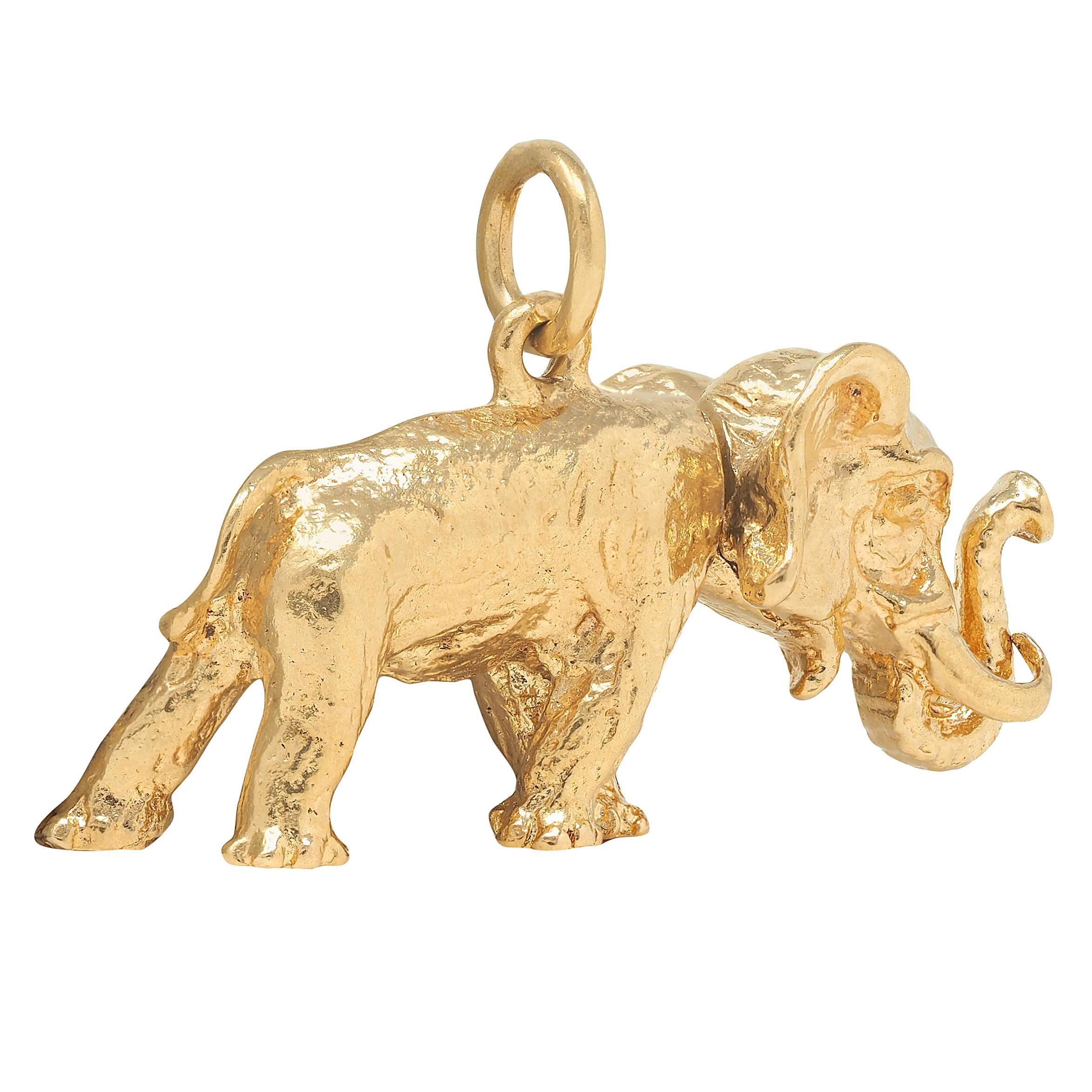 De las mujeres 1990's Oro Amarillo de 14 Kilates Colgante Vintage Cabeza de Elefante en venta