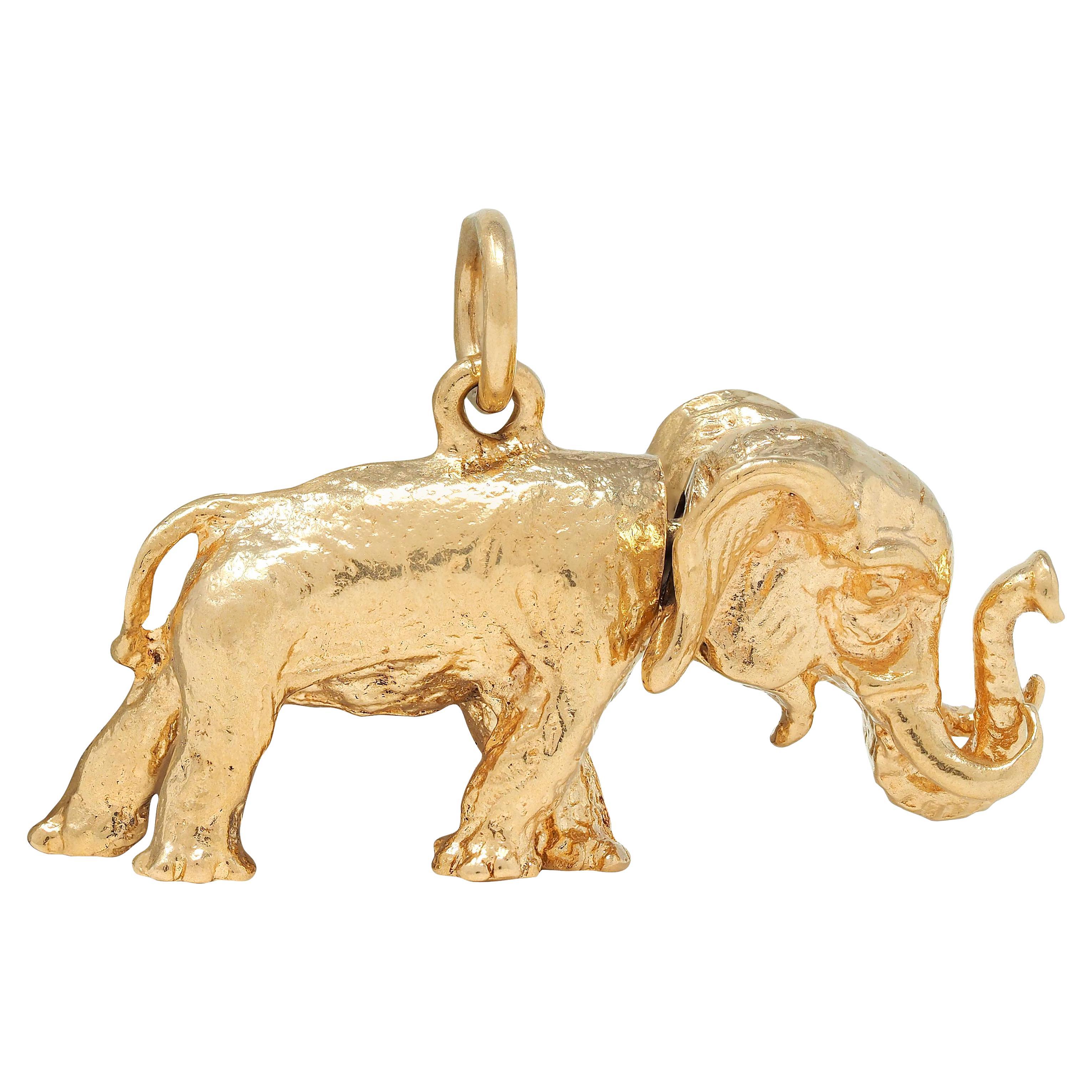 1990's Oro Amarillo de 14 Kilates Colgante Vintage Cabeza de Elefante en venta
