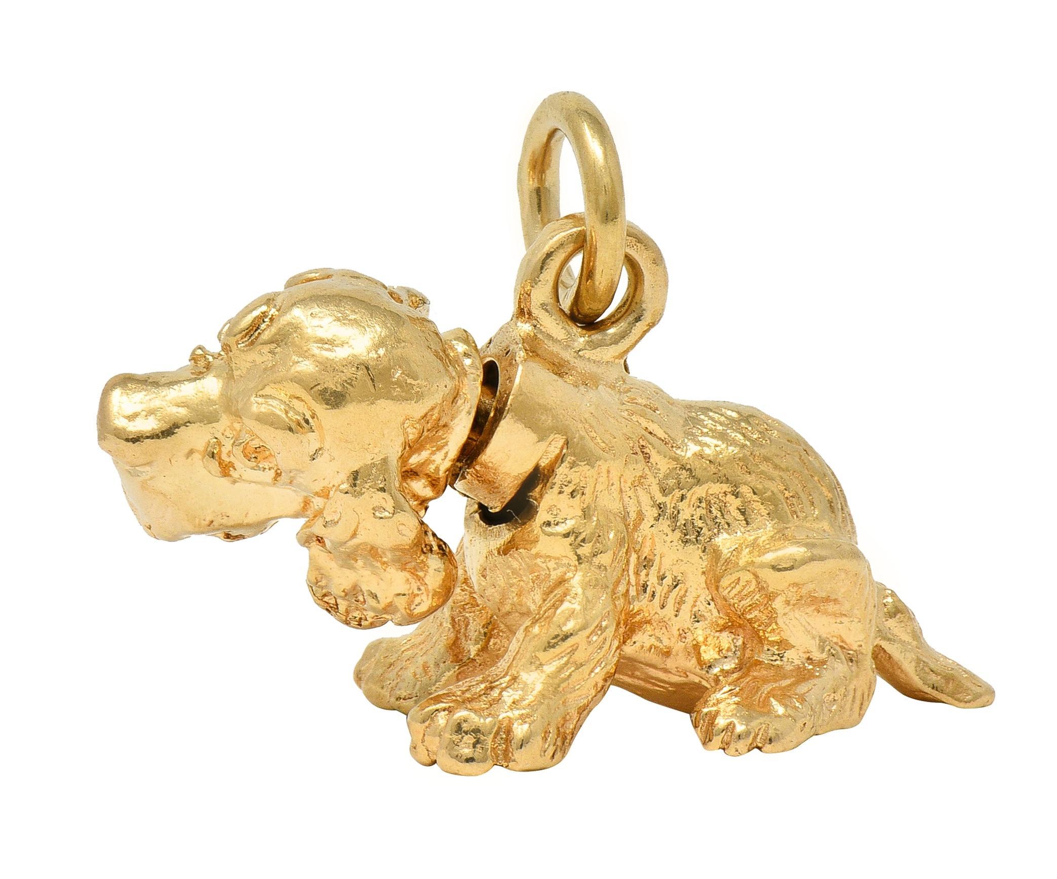 Modern 1990's 14 Karat Yellow Gold Vintage Bobble Head Spaniel Dog Charm For Sale