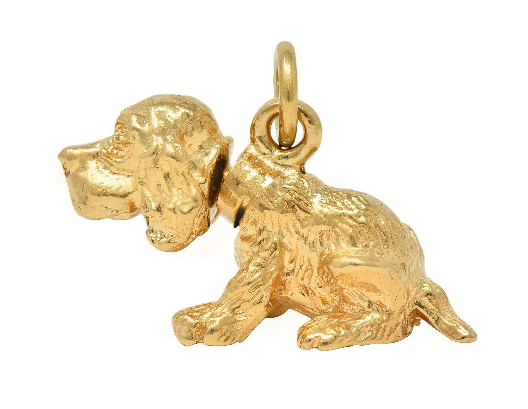 Women's 1990's 14 Karat Yellow Gold Vintage Bobble Head Spaniel Dog Charm For Sale