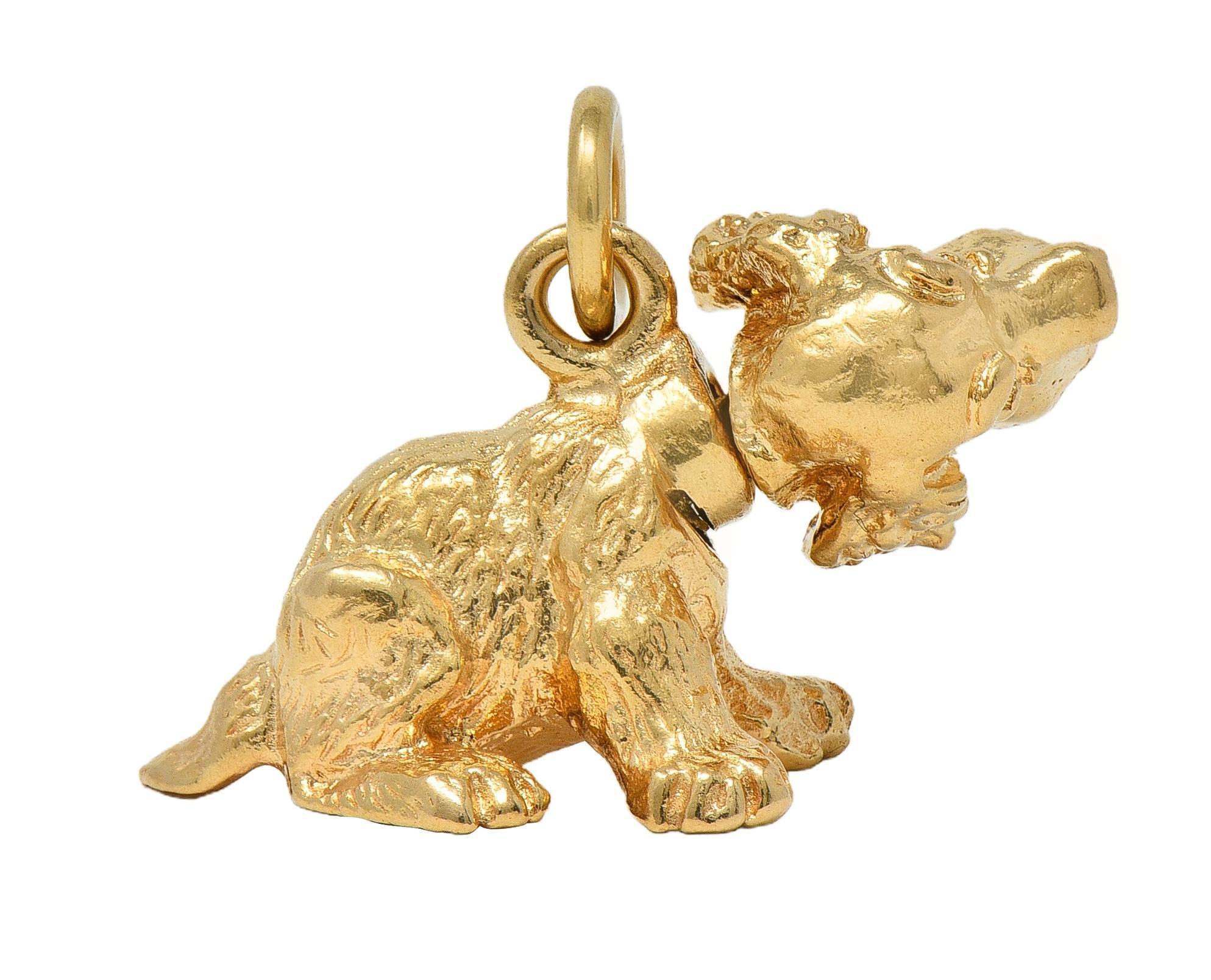 1990's 14 Karat Yellow Gold Vintage Bobble Head Spaniel Dog Charm For Sale 1