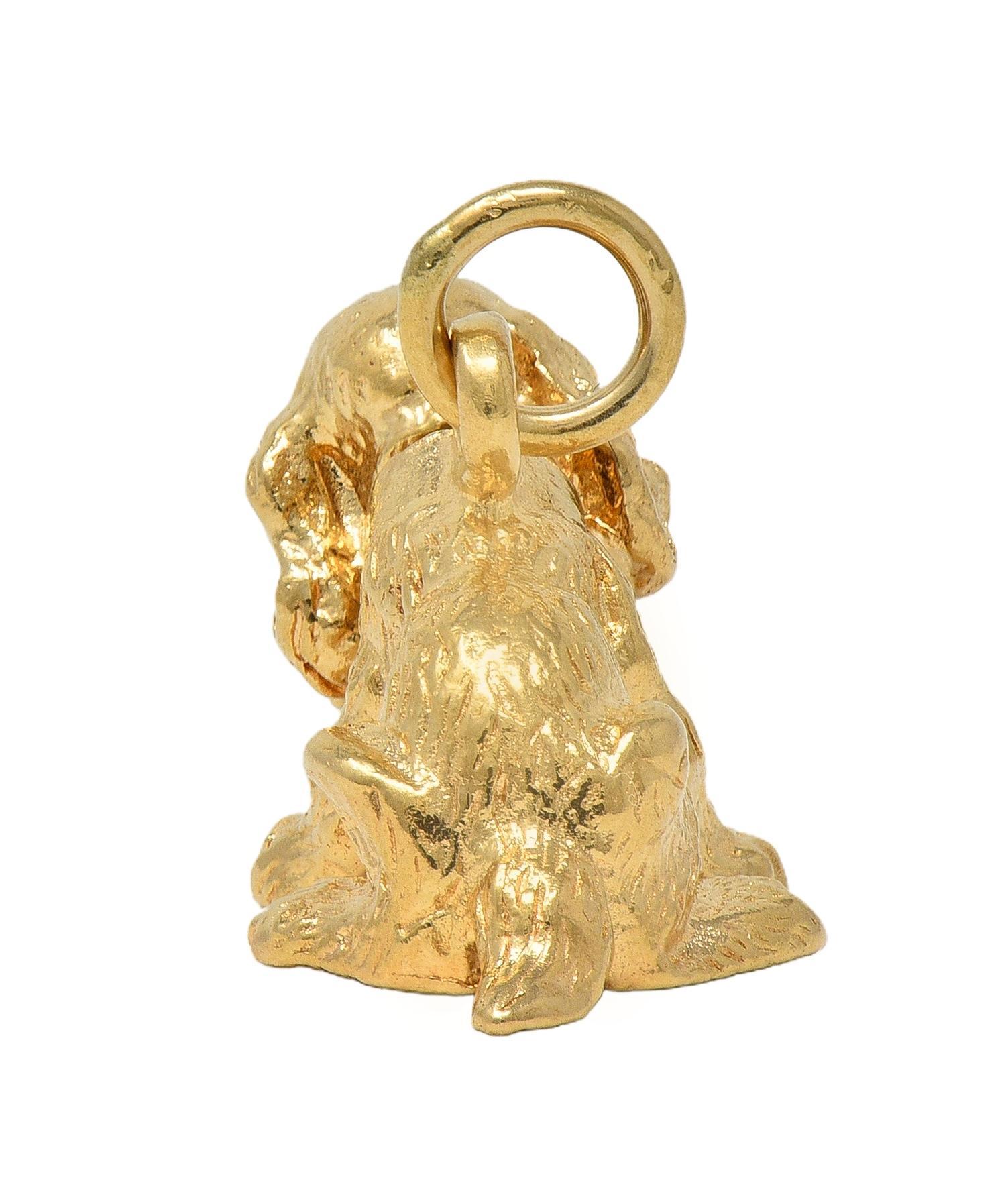1990's 14 Karat Yellow Gold Vintage Bobble Head Spaniel Dog Charm For Sale 2