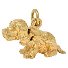 1990's Or jaune 14 Karat Vintage Bobble Head Spaniel Dog Charm