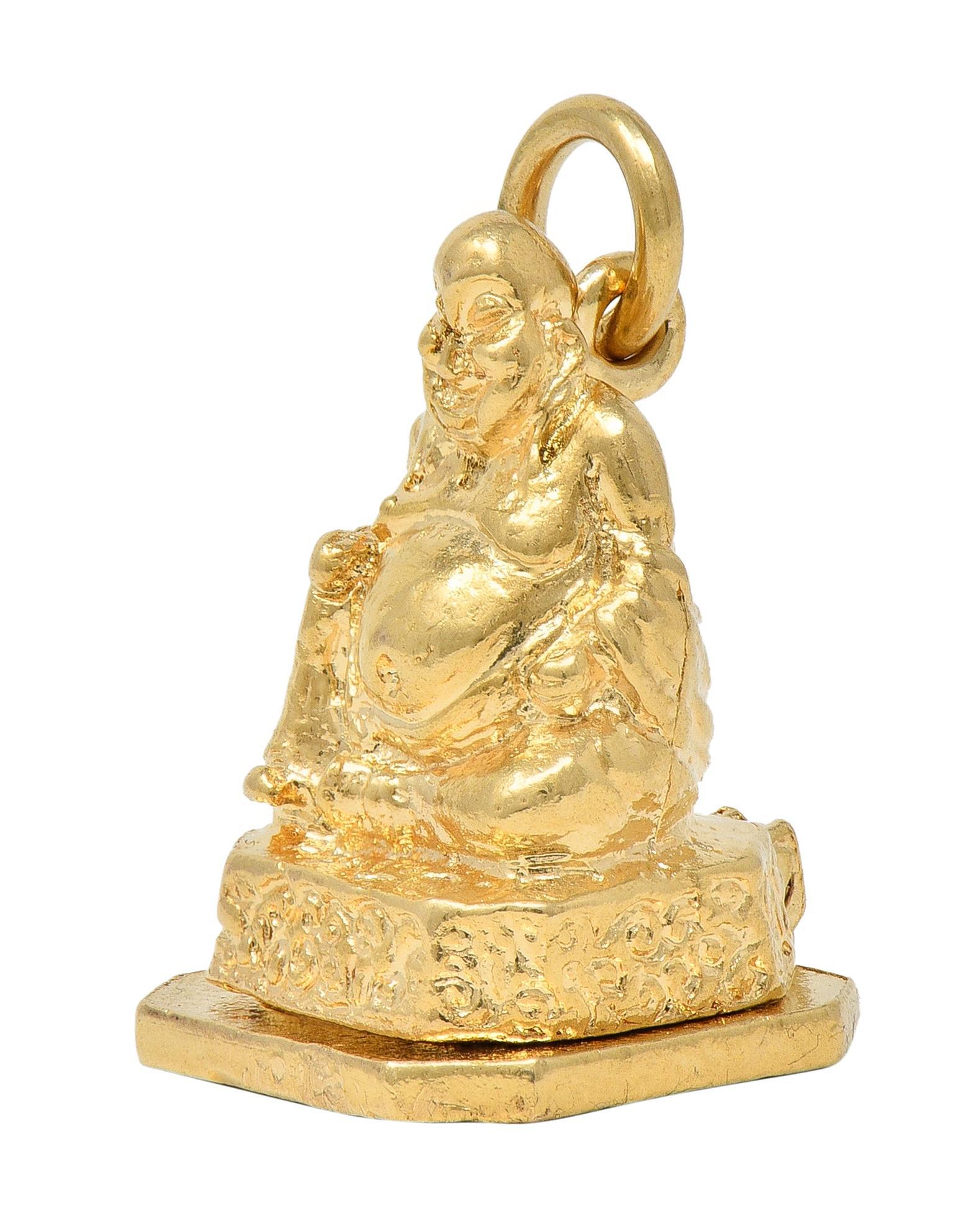 Modern 1990's 14 Karat Yellow Gold Vintage Buddha Pendant Locket Charm For Sale