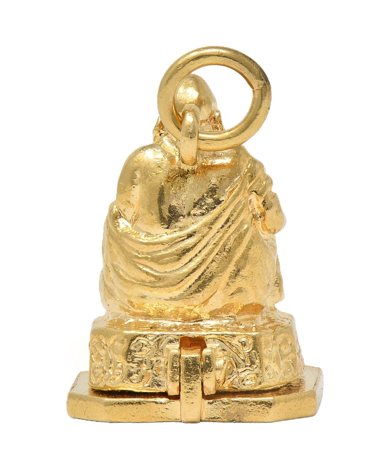 1990's 14 Karat Yellow Gold Vintage Buddha Pendant Locket Charm In Excellent Condition For Sale In Philadelphia, PA