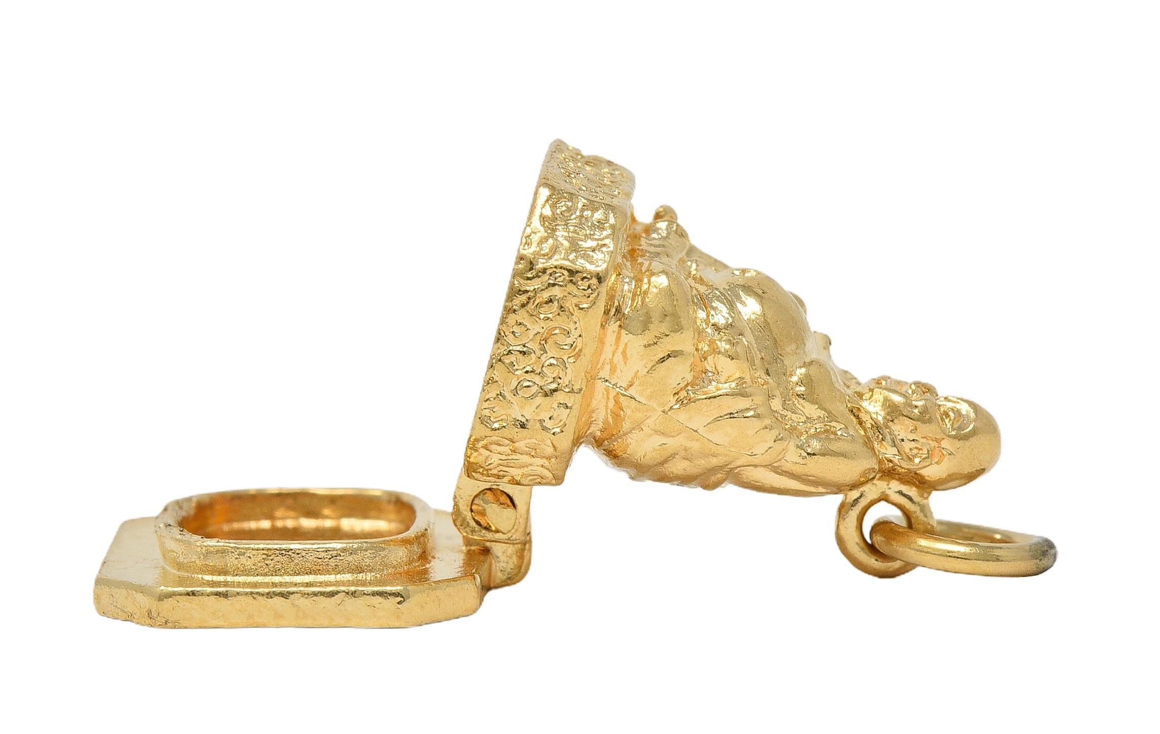 1990's 14 Karat Yellow Gold Vintage Buddha Pendant Locket Charm For Sale 1