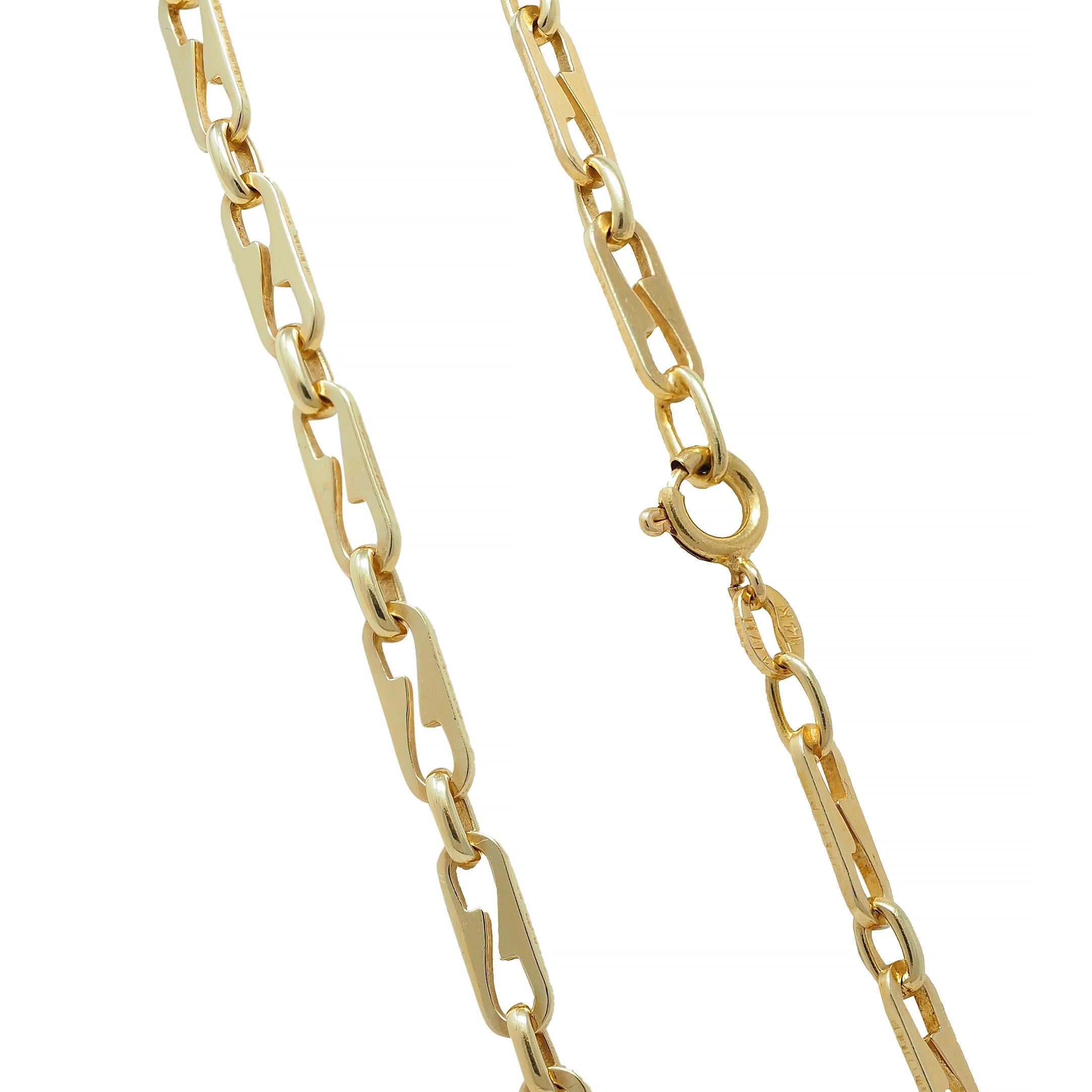 1990's 14 Karat Yellow Gold Vintage Fancy Paperclip Chain Link Unisex Necklace 4