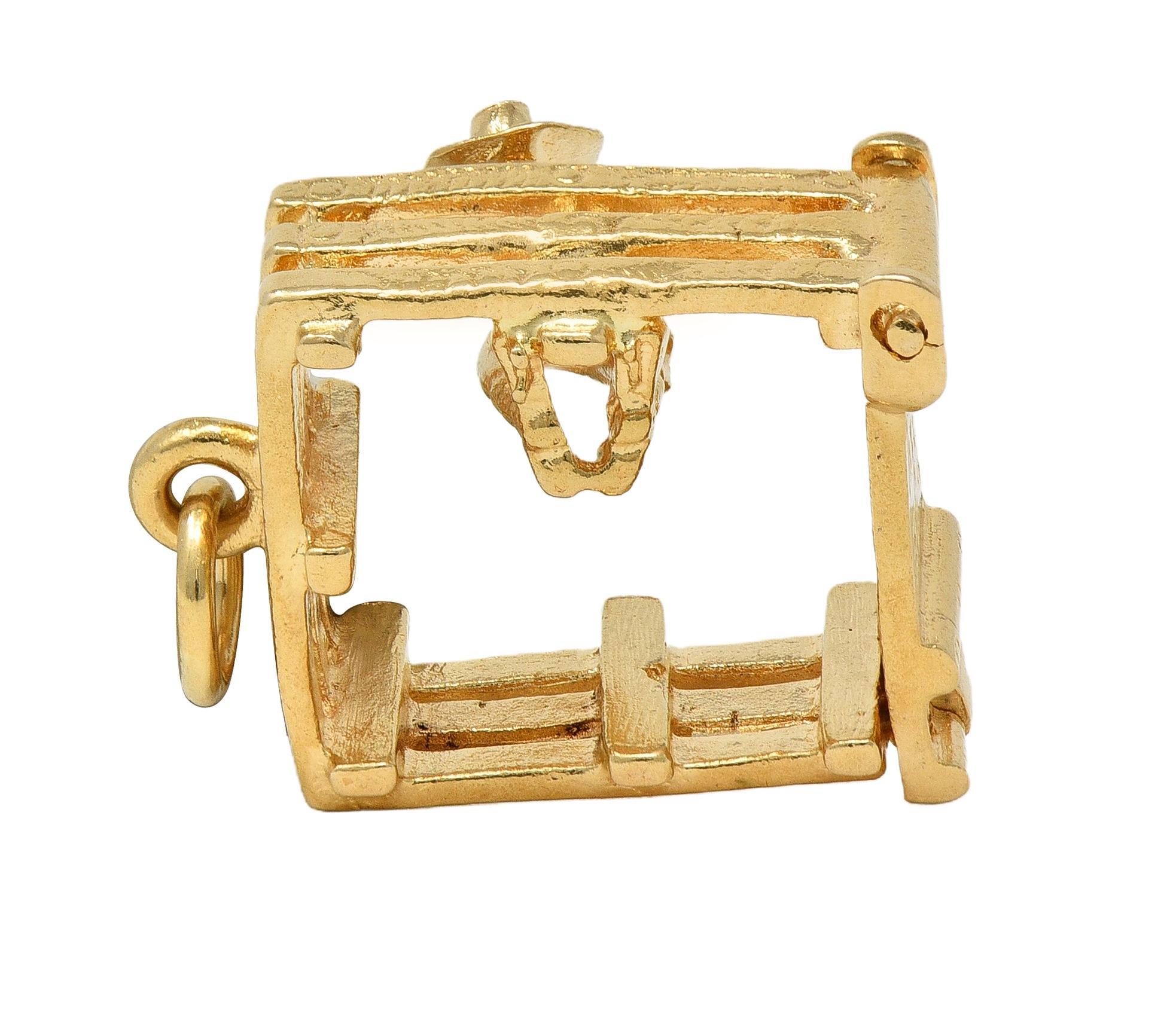 Women's 1990's 14 Karat Yellow Gold Vintage Farmer-In-A-Pen Pendant Charm For Sale