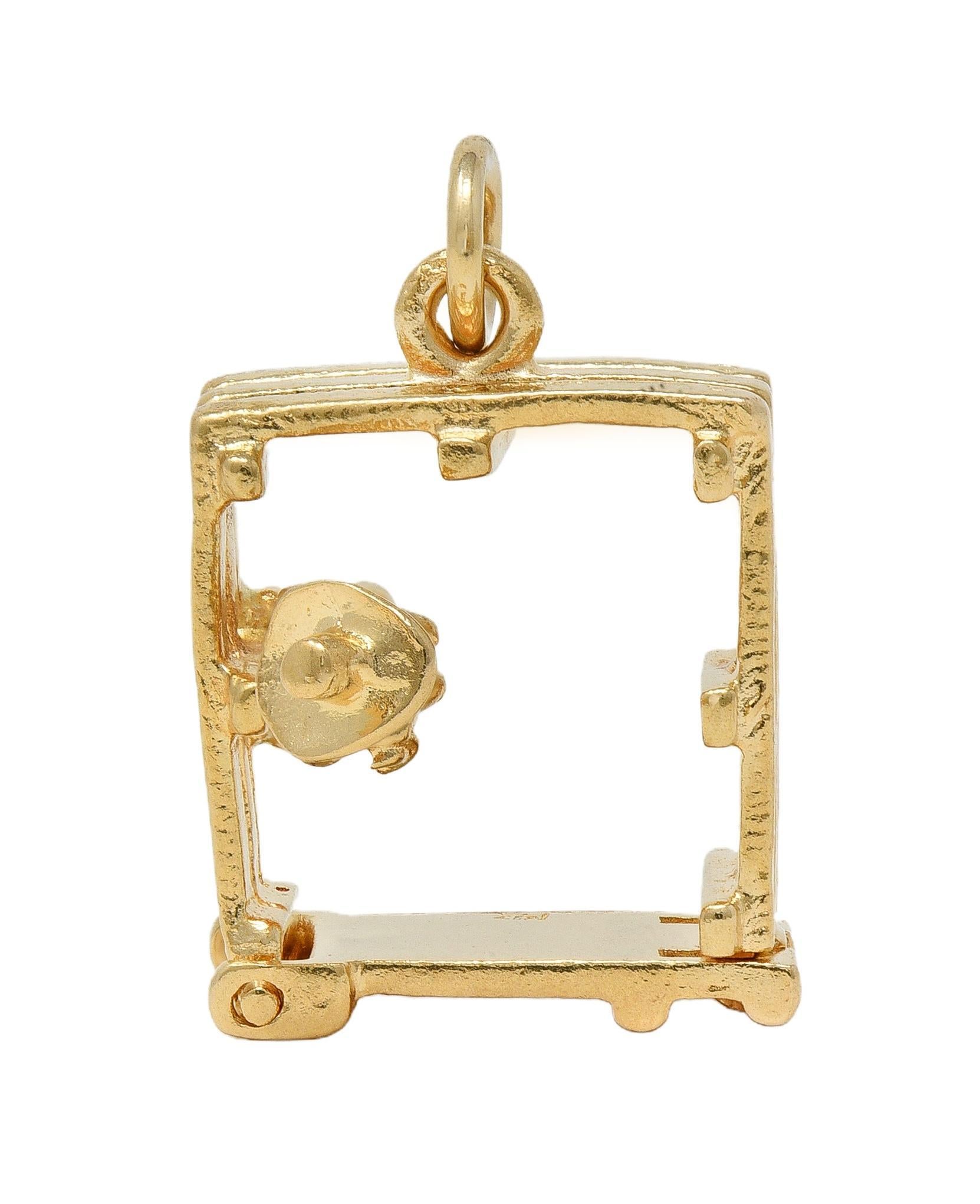 1990's 14 Karat Yellow Gold Vintage Farmer-In-A-Pen Pendant Charm For Sale 1