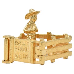 1990's 14 Karat Yellow Gold Vintage Farmer-In-A-Pen Pendant Charm