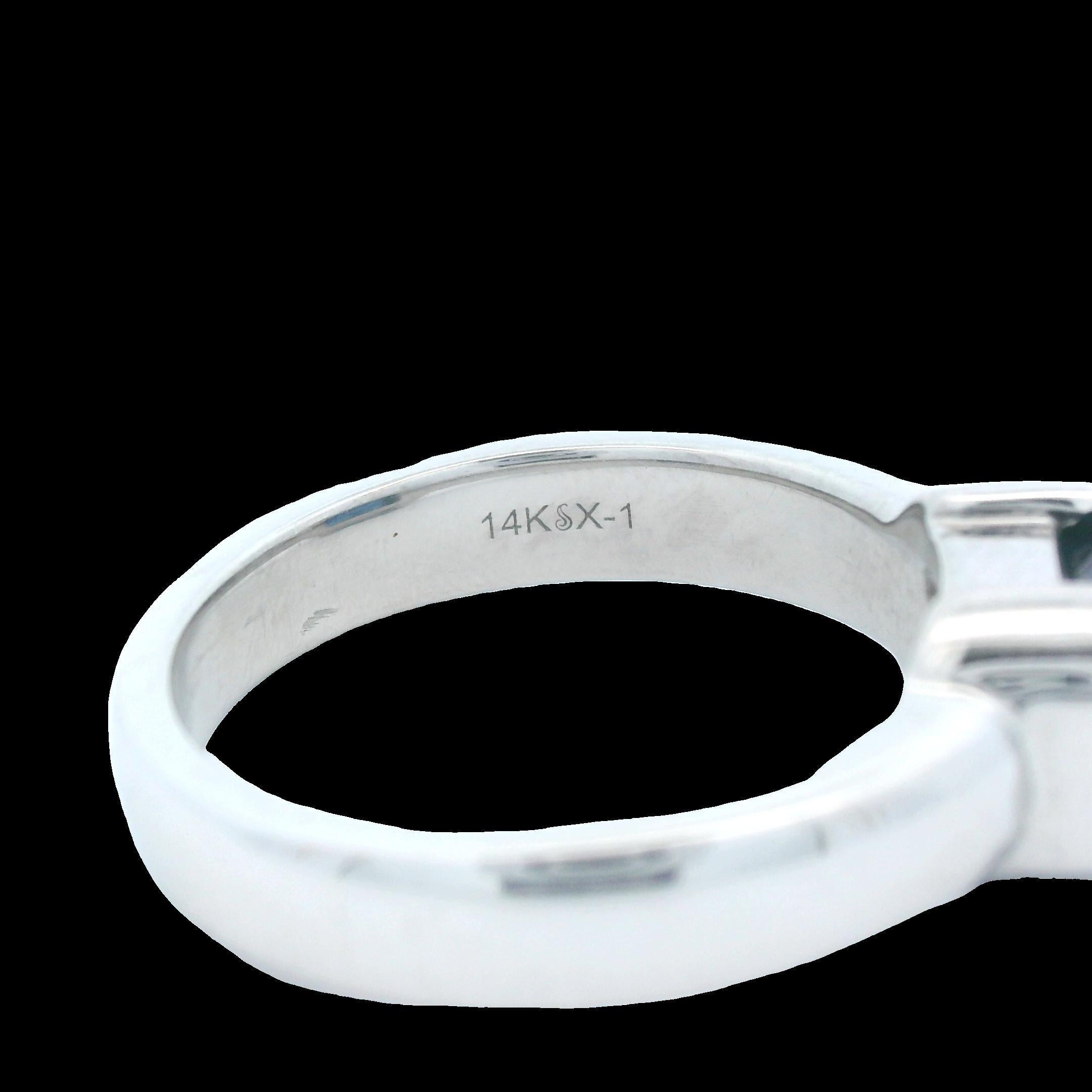 1990s 14k White Gold and Emerald Cut Blue Sapphire Solitaire Ring /w Report For Sale 3