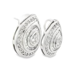 Pendientes de diamantes talla redonda y baguette de oro blanco de 14k de los años 90