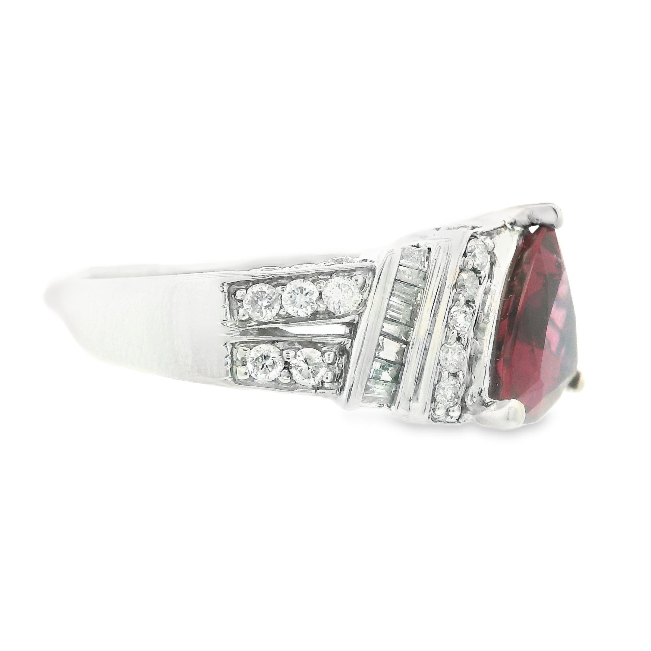 Women's 1990s 14k White Gold Tourmaline & Diamond Ring For Sale