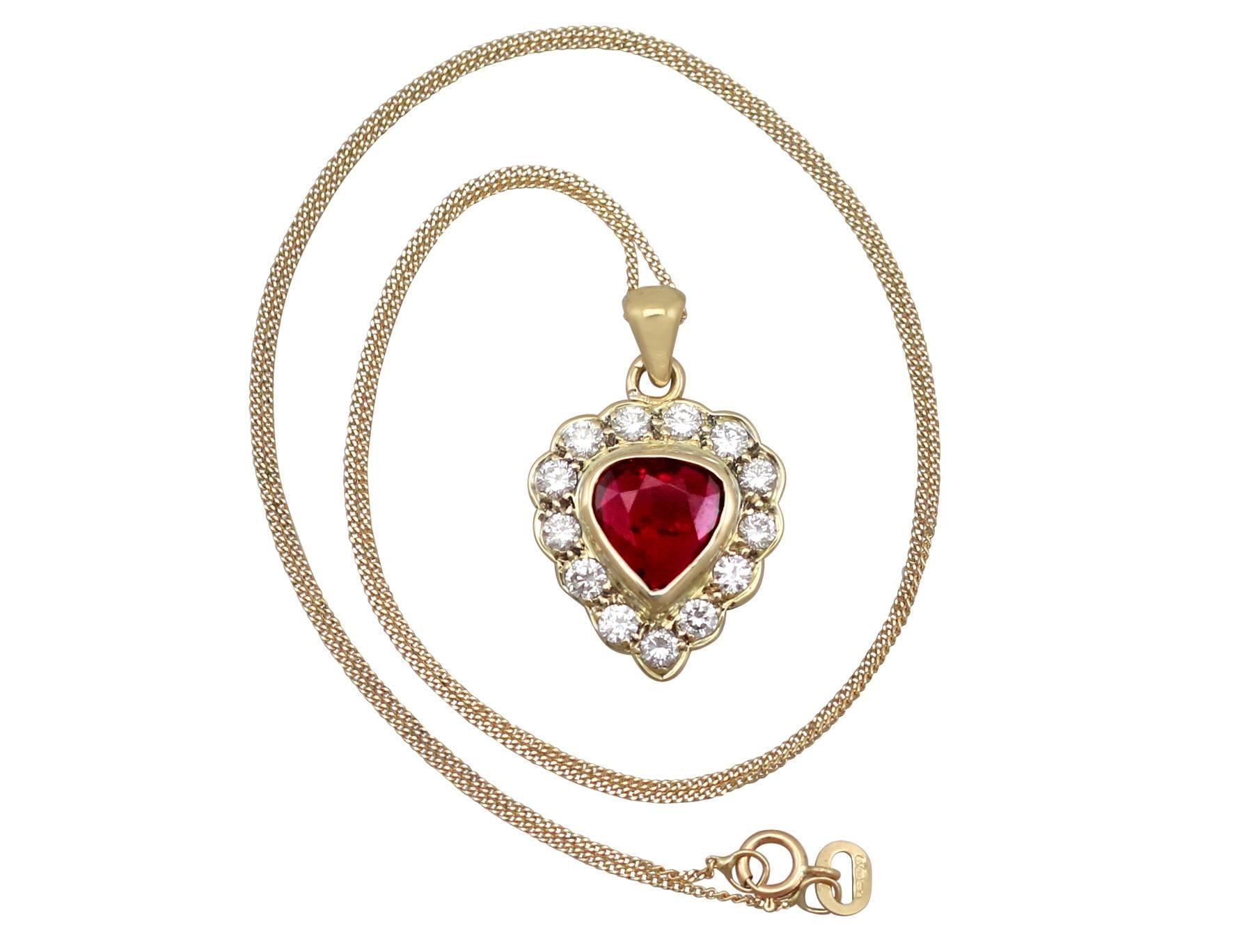 An impressive 1.55 carat ruby and 0.69 carat diamond, 18 carat yellow gold heart shaped pendant and chain; part of our diverse vintage jewellery collections.

This fine and impressive ruby and diamond heart pendant has been crafted in 18ct yellow