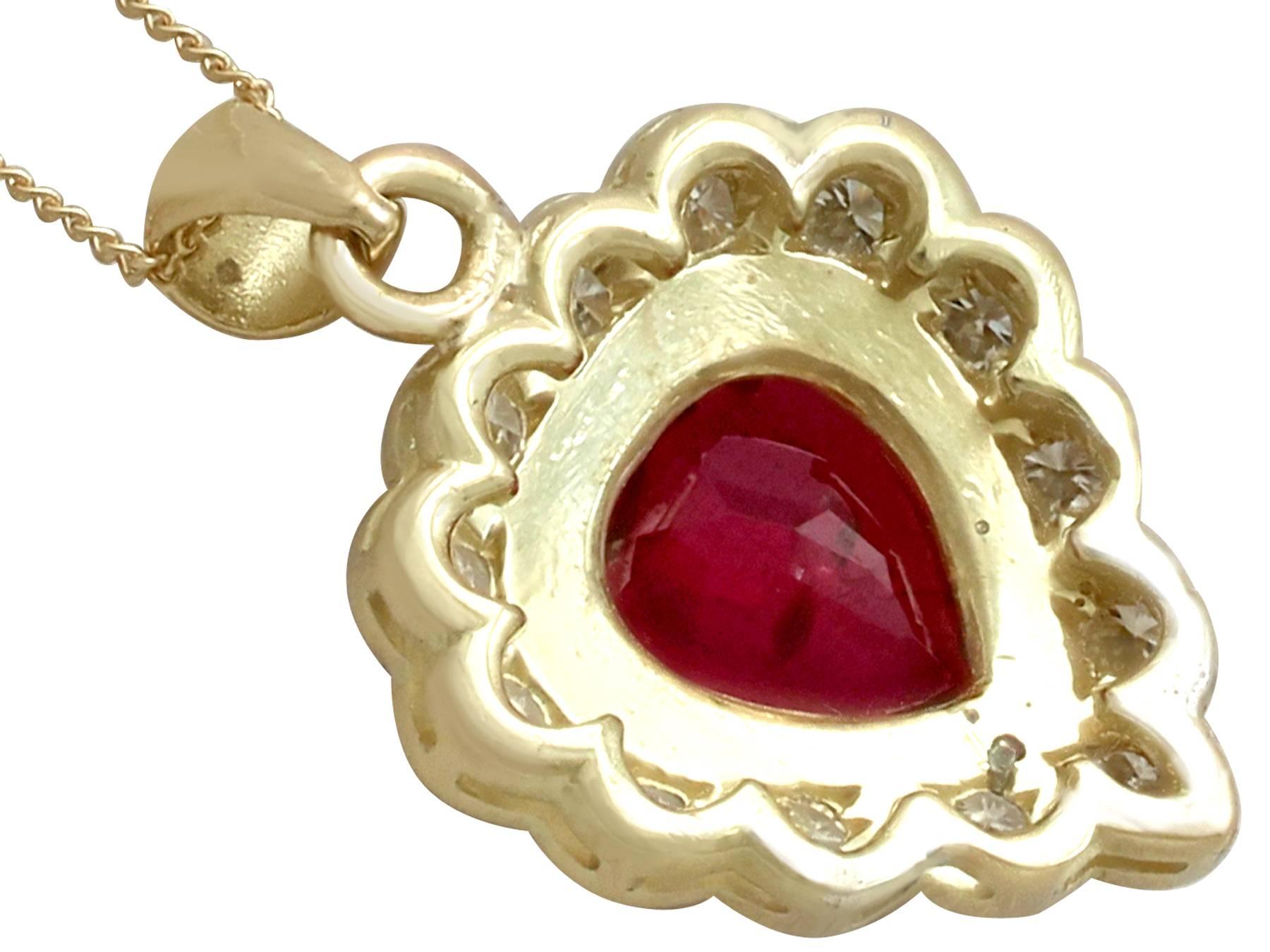 Women's 1990s 1.55 Carat Ruby and Diamond 18 Karat Yellow Gold Pendant