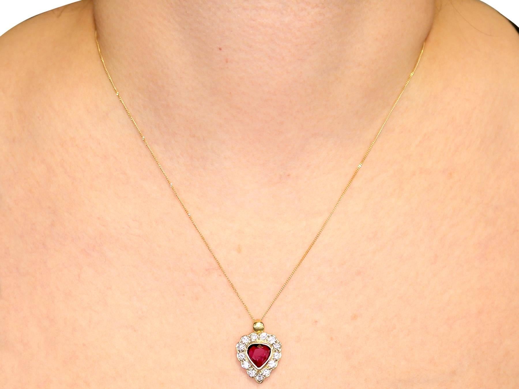 1990s 1.55 Carat Ruby and Diamond 18 Karat Yellow Gold Pendant 3