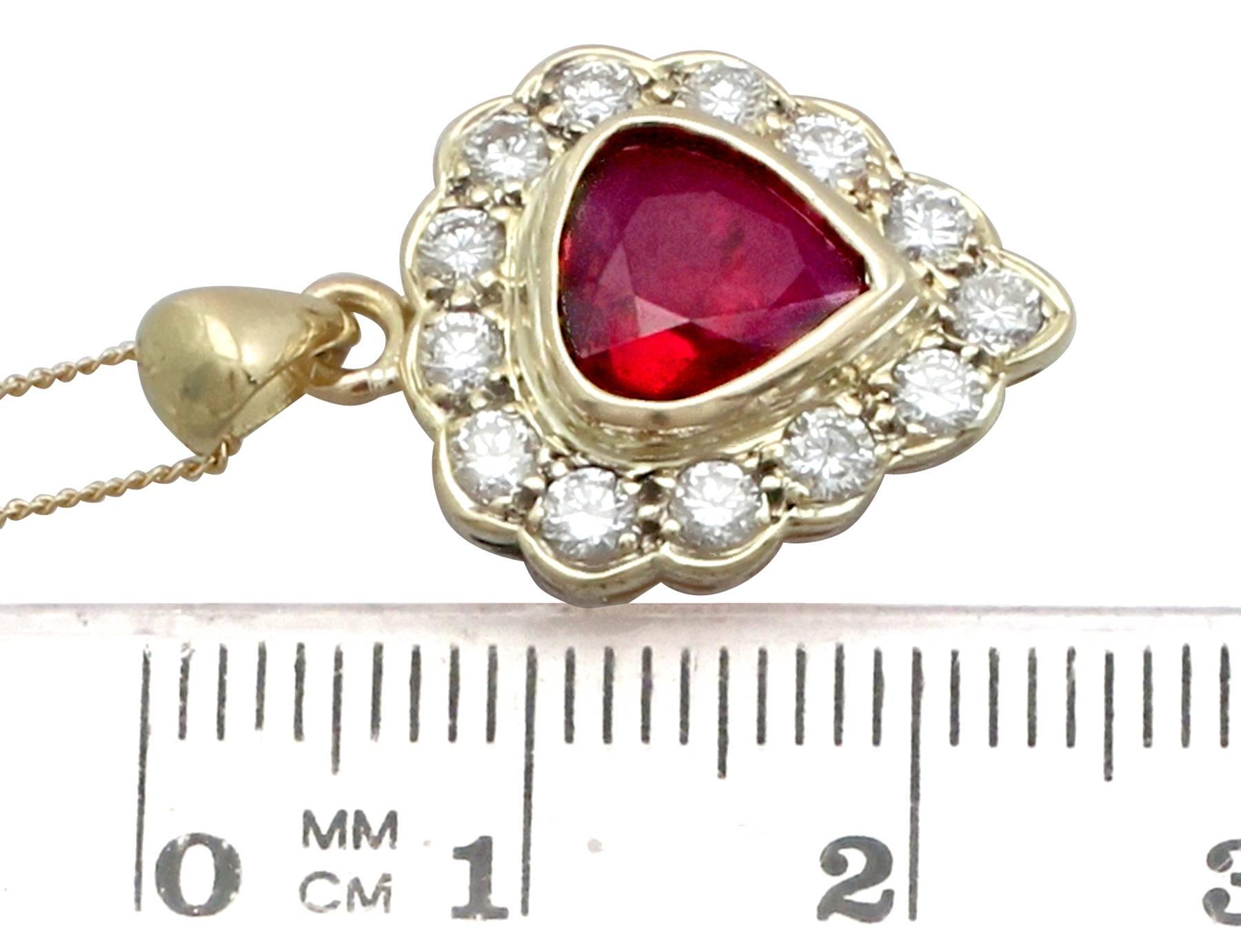1990s 1.55 Carat Ruby and Diamond Yellow Gold Pendant 1