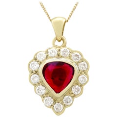 1990s 1.55 Carat Ruby and Diamond Yellow Gold Pendant