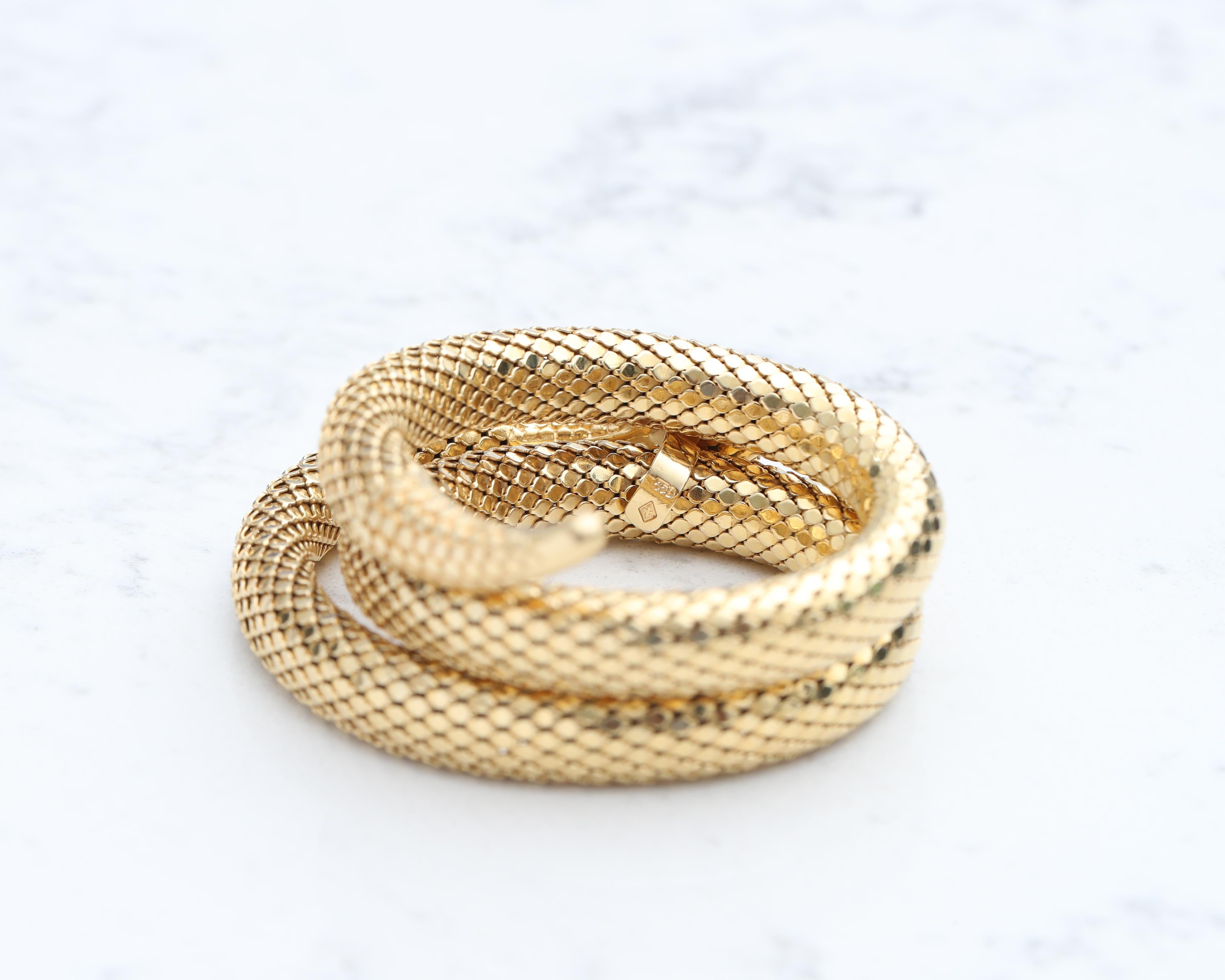 Modern 1990s 18 Karat Yellow Gold Serpent Bangle Bracelet