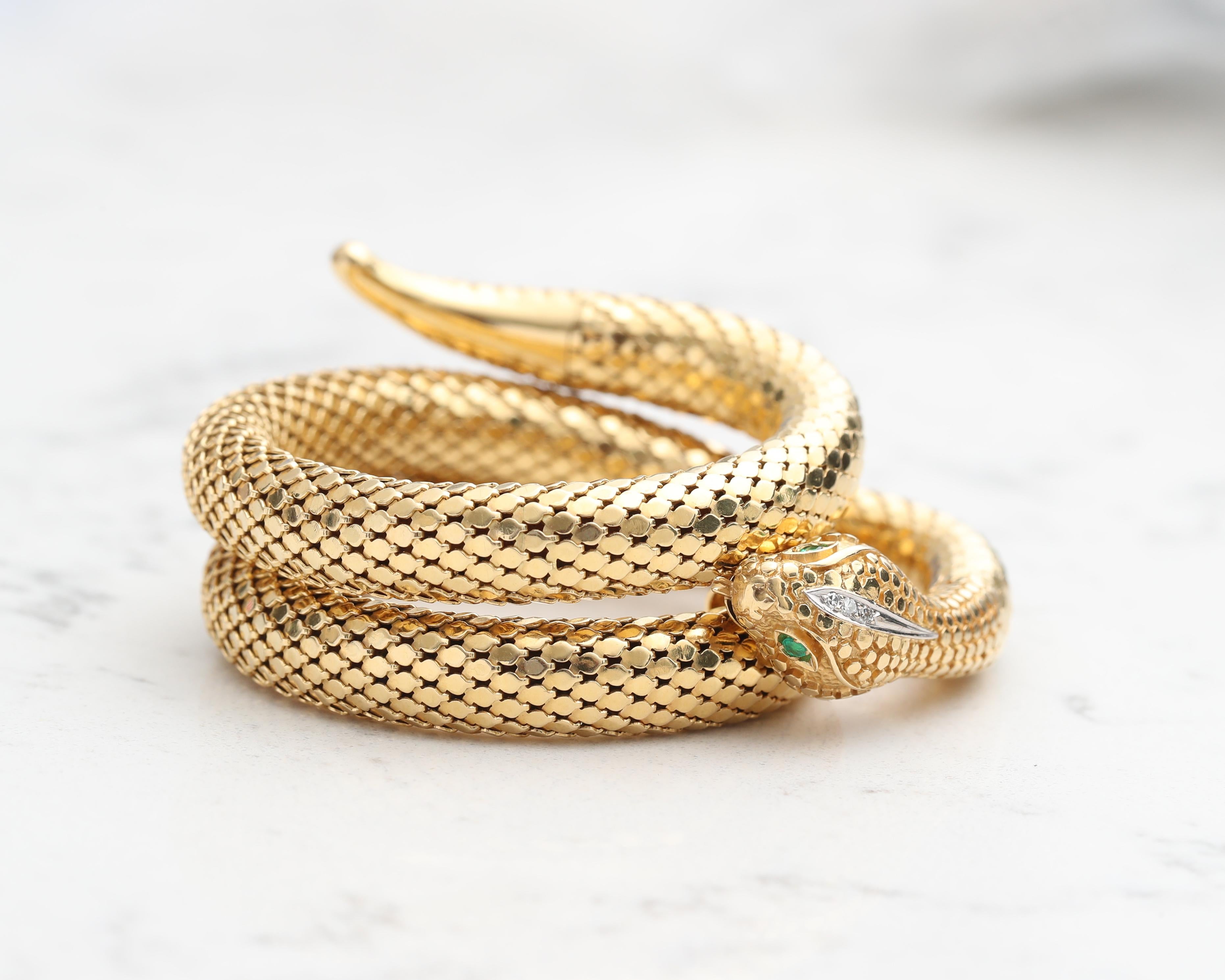 Women's 1990s 18 Karat Yellow Gold Serpent Bangle Bracelet