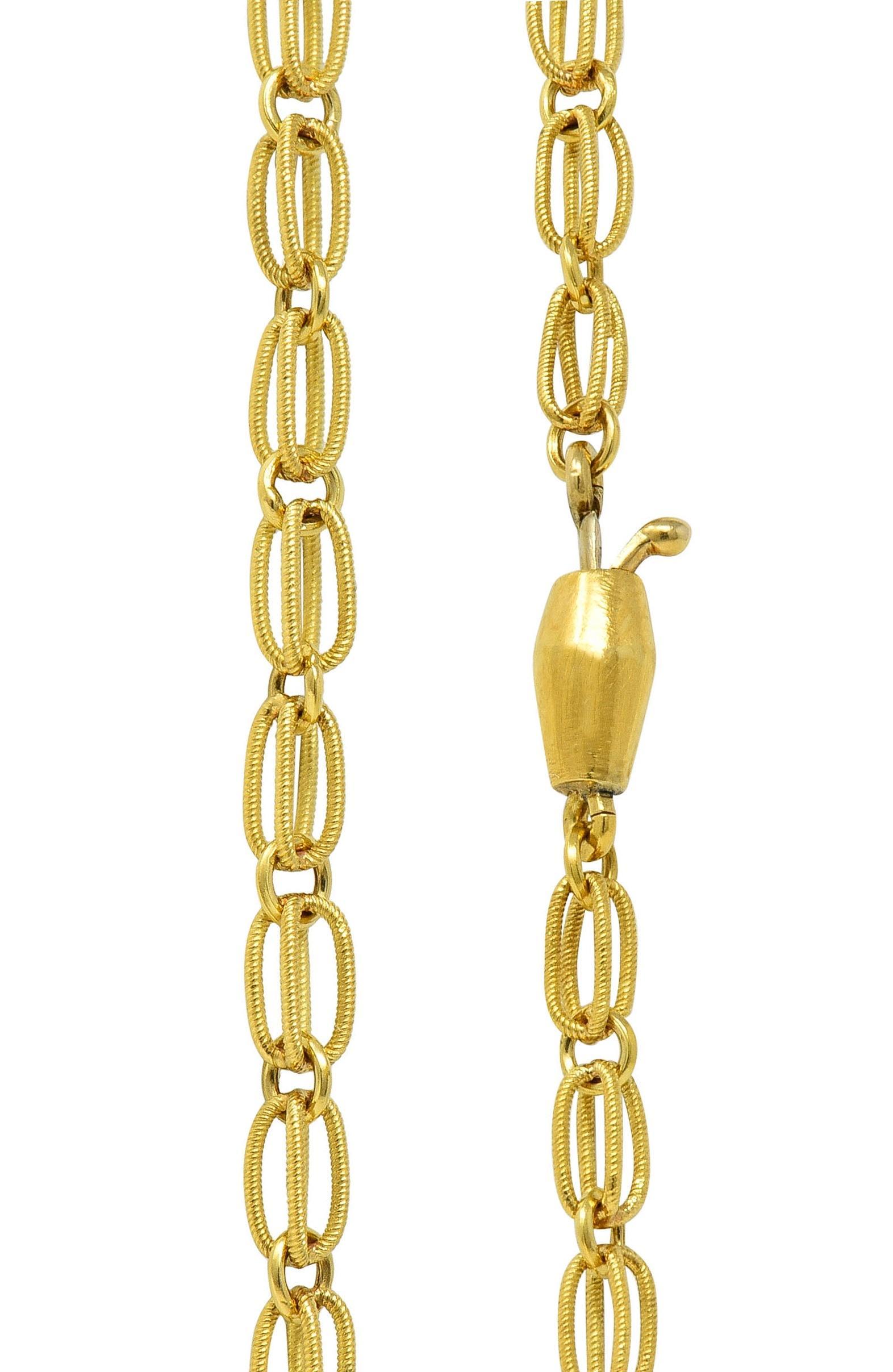 1990's 18 Karat Yellow Gold Vintage Twisted Geometric Link Chain Necklace For Sale 1