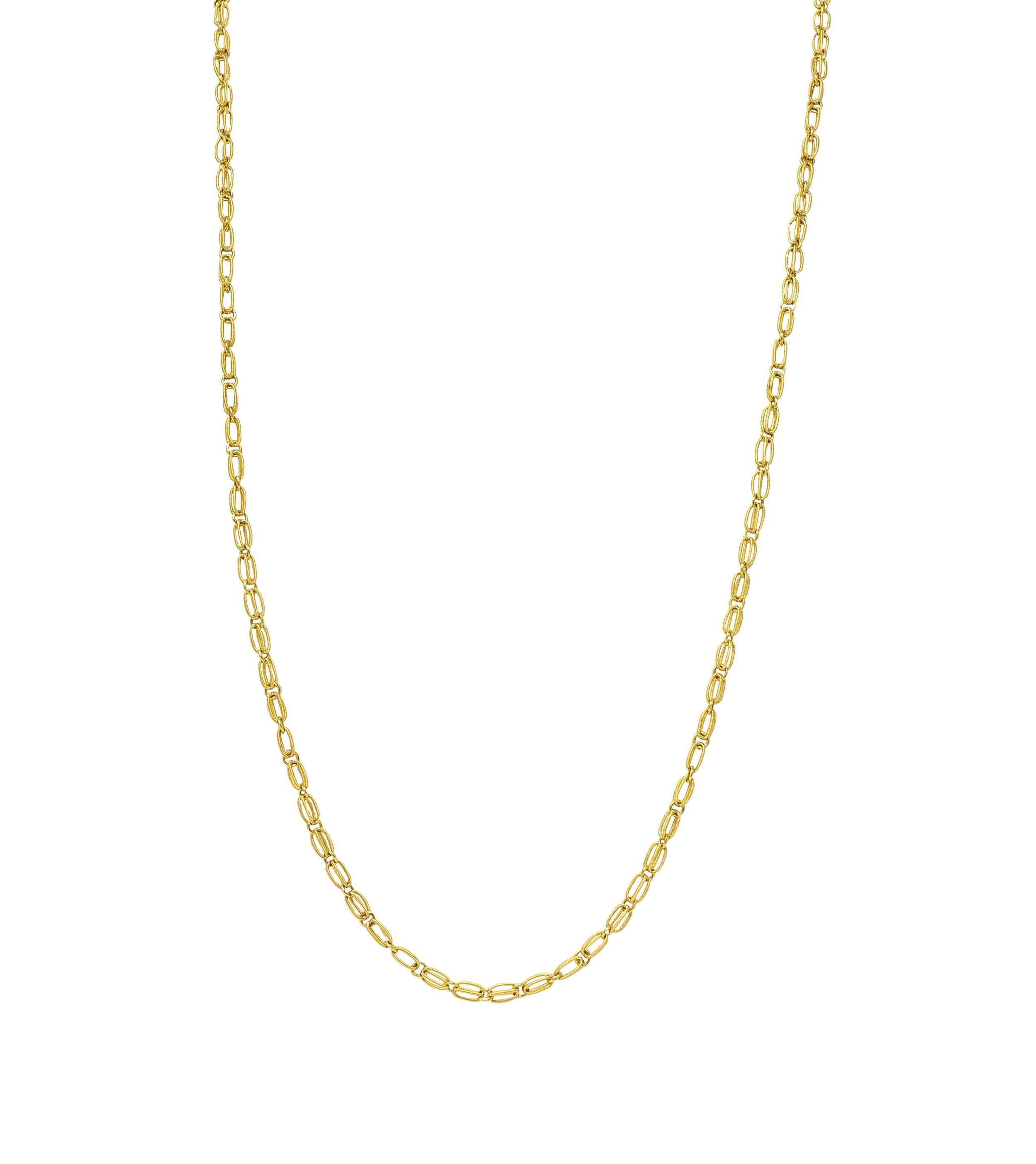 1990's 18 Karat Yellow Gold Vintage Twisted Geometric Link Chain Necklace For Sale