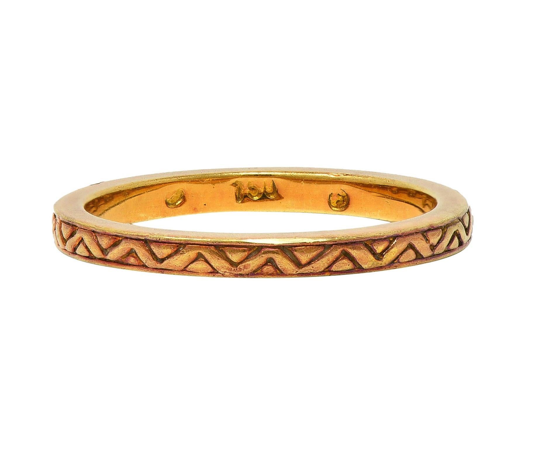 1990's 18 Karat Yellow Gold Zig-Zag Vintage Stacking Wedding Band Ring 1