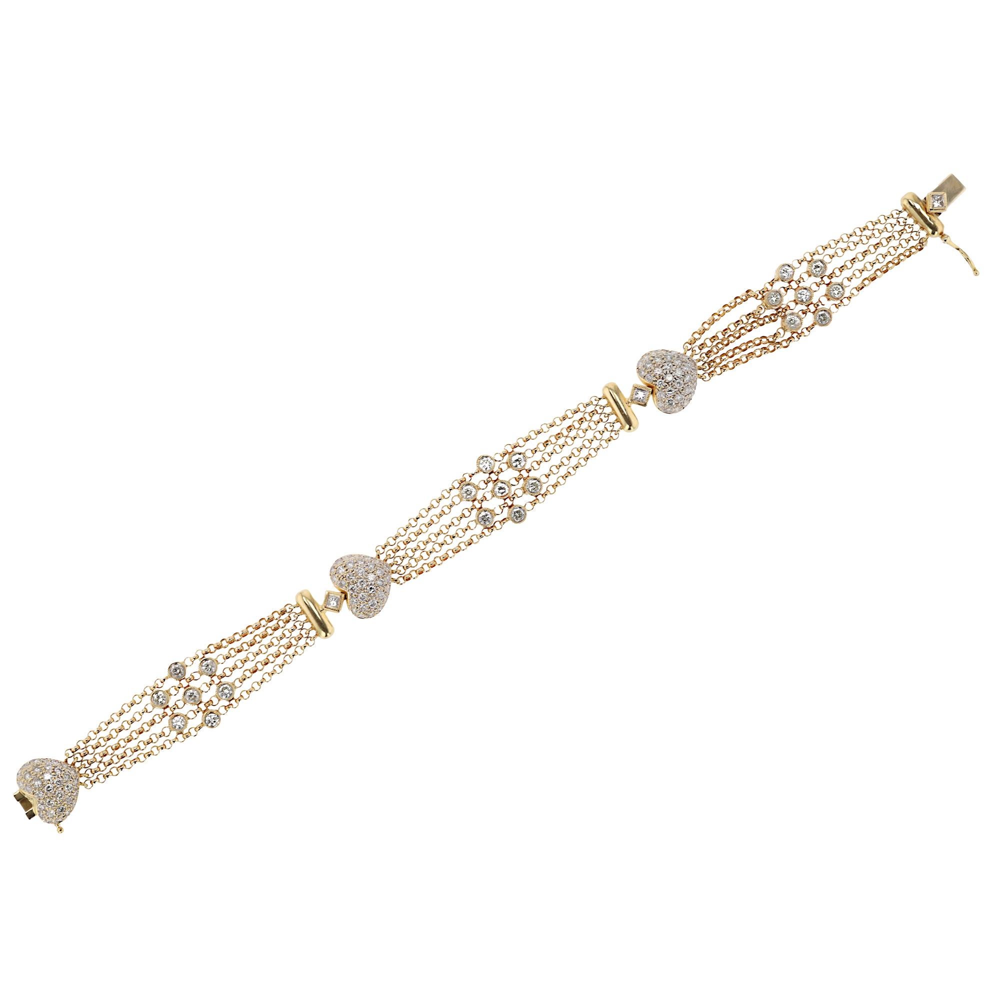 Contemporain 1990 Bracelet en or 18k à maillons en forme de cœur pavé de diamants, 2 carats en vente