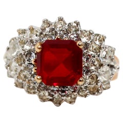 1990s 18k Gold Plated Crystal Cluster Synthetic Ruby Cocktail Ring