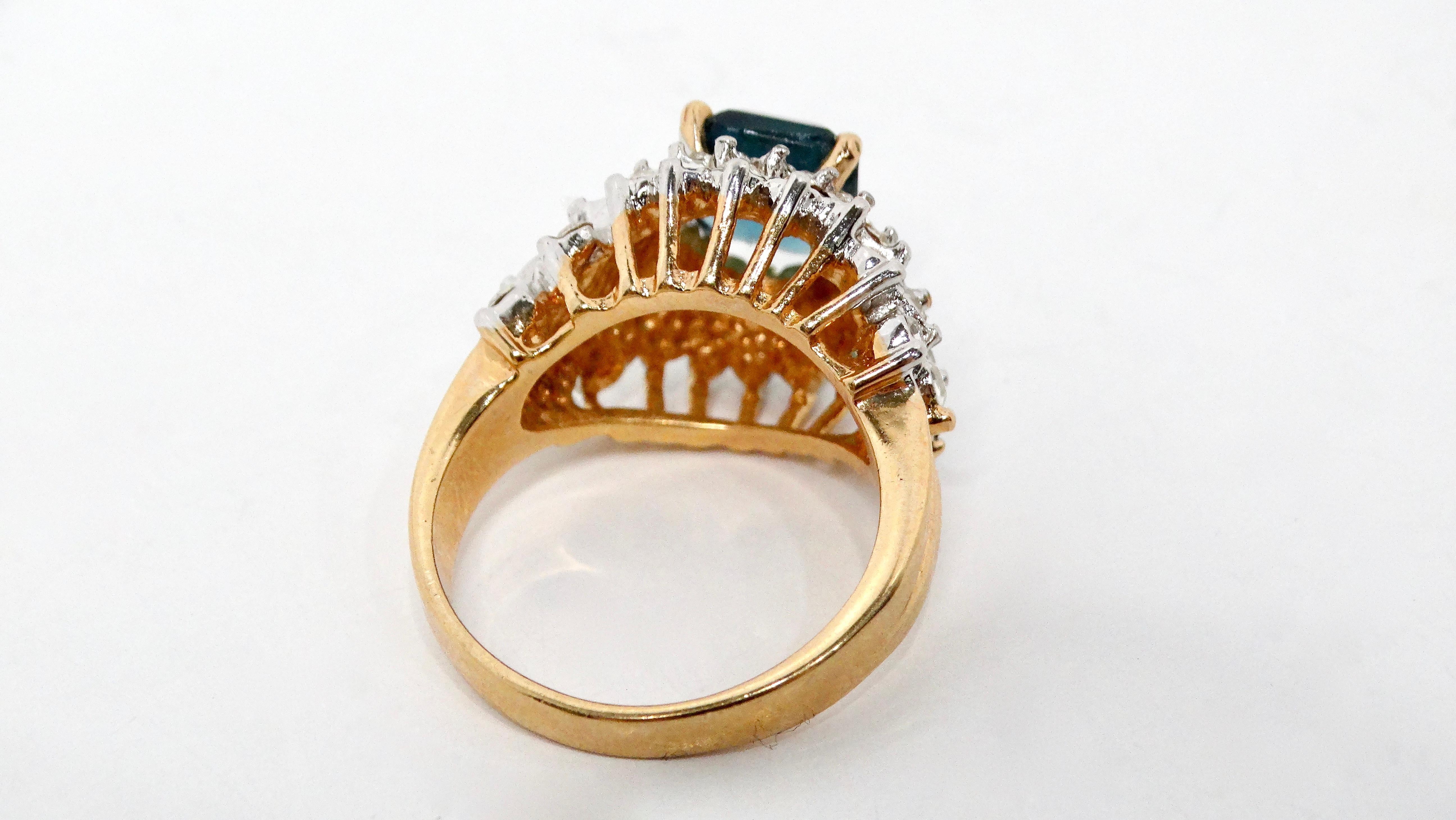 1990er Jahre 18k vergoldeter Kristall-Cluster-Cocktailring mit synthetischem Topas im Zustand „Gut“ im Angebot in Scottsdale, AZ