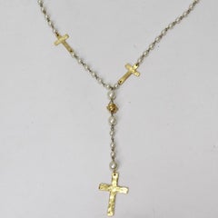 1990s 18K Gold Plated Faux Pearl Rosary Necklace