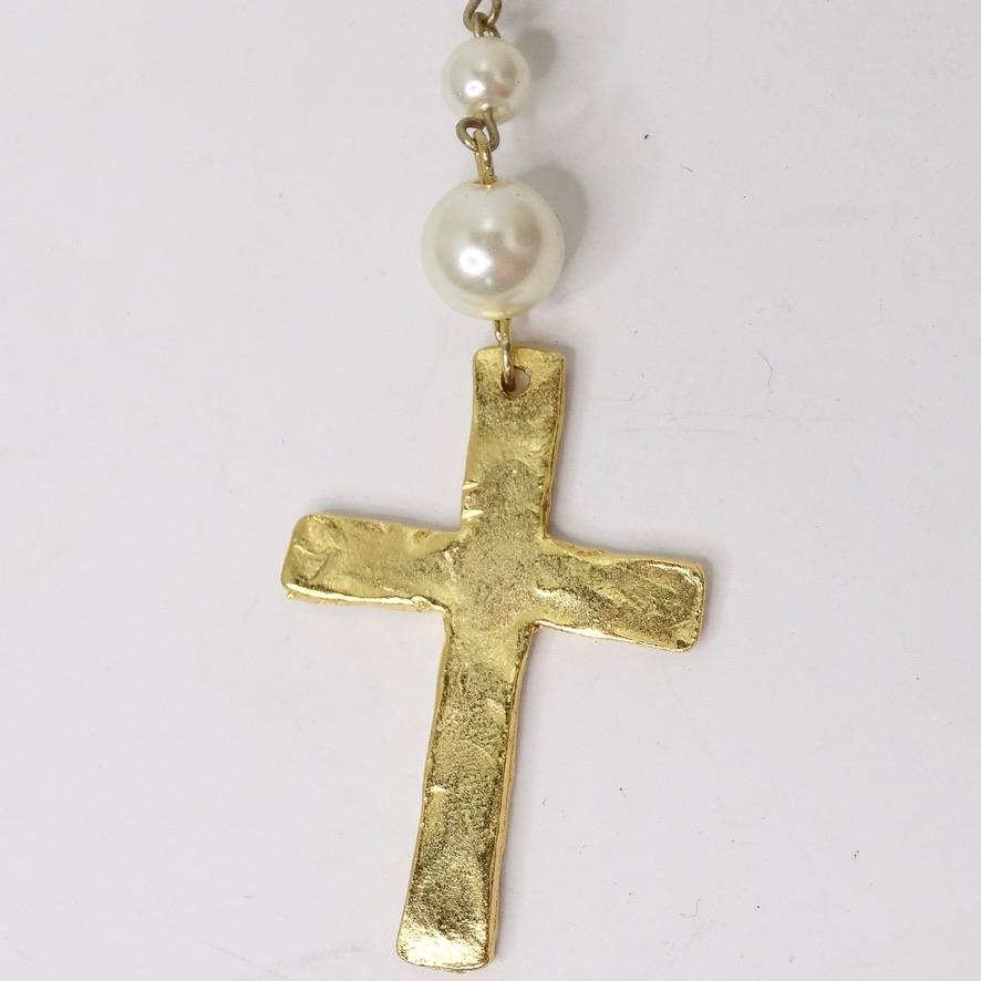 1990er Jahre 18 Karat vergoldete Rosary-Halskette aus Kunstperlen für Damen oder Herren im Angebot