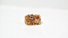 1990s 18k Gold Plated Nugget Large Cocktail Ring With Synthetic Crystals