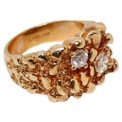 1990s 18k Gold Plated Nugget Large Cocktail Ring With Synthetic Crystals