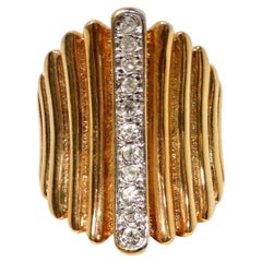 1990s 18k Gold Plated 
Pave Crystal Ridged Statement Cocktail Ring